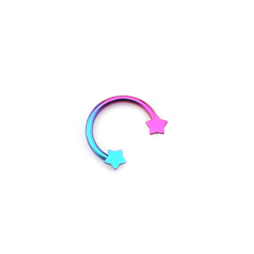 Rainbow Star Shaped Titanium Horseshoe Ring - Rainbow Star Shaped Titanium Horseshoe Ring - Purple-Blue Gradient / 6mm by CRUXJEWELRY