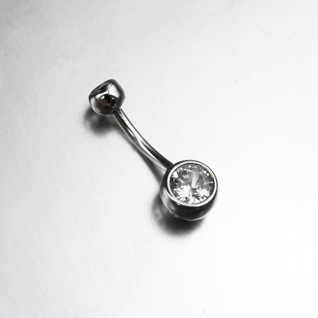 Double Gem CZ S925 Sterling Silver Belly Ring - Double Gem CZ S925 Sterling Silver Belly Ring - 6 mm by CRUXJEWELRY