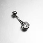Double Gem CZ S925 Sterling Silver Belly Ring - Double Gem CZ S925 Sterling Silver Belly Ring - 6 mm by CRUXJEWELRY
