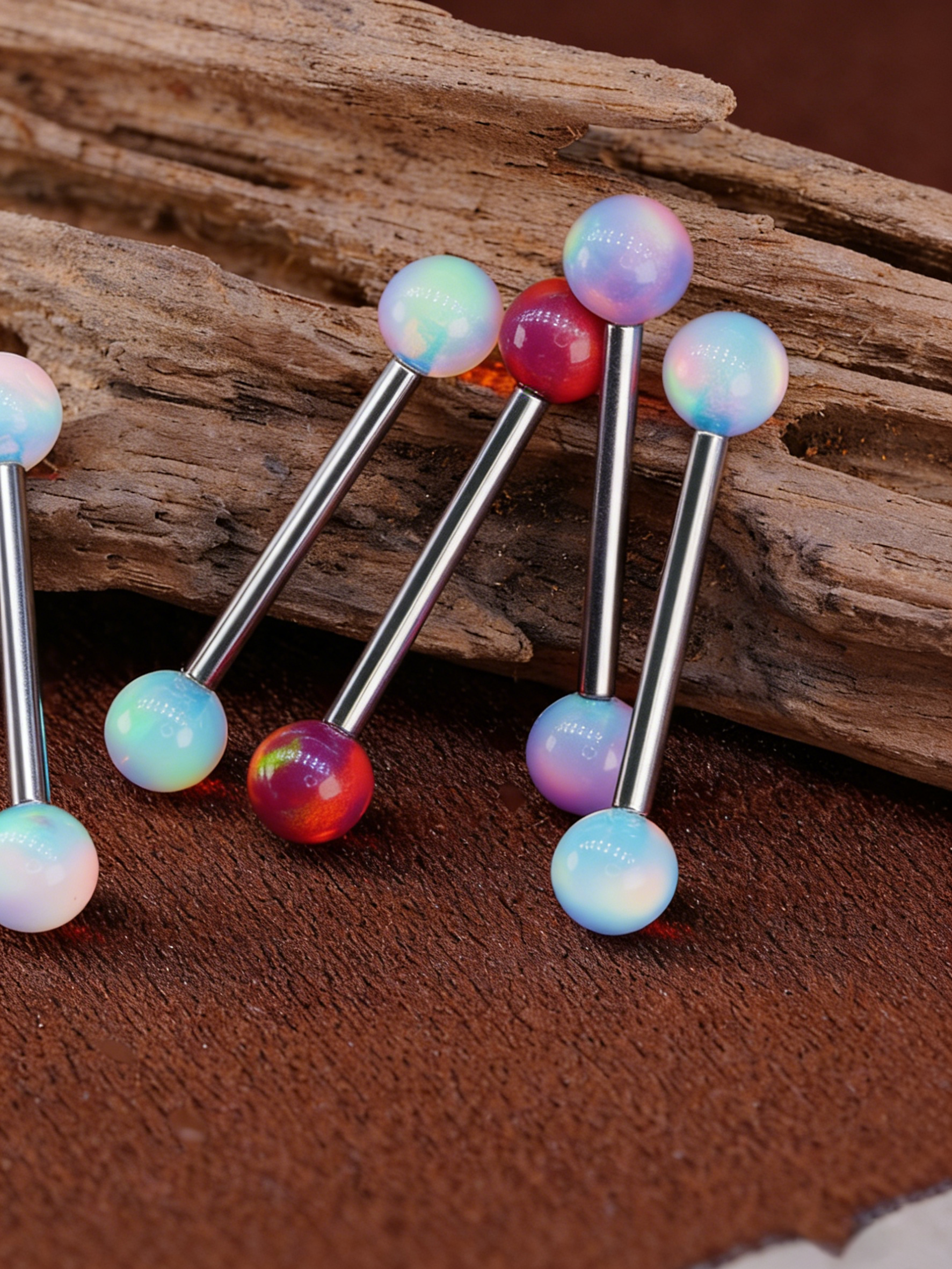 Aurora Iridescent Double 5mm Opal Tongue Ring | F136 Titanium Internally Threaded Nebula
