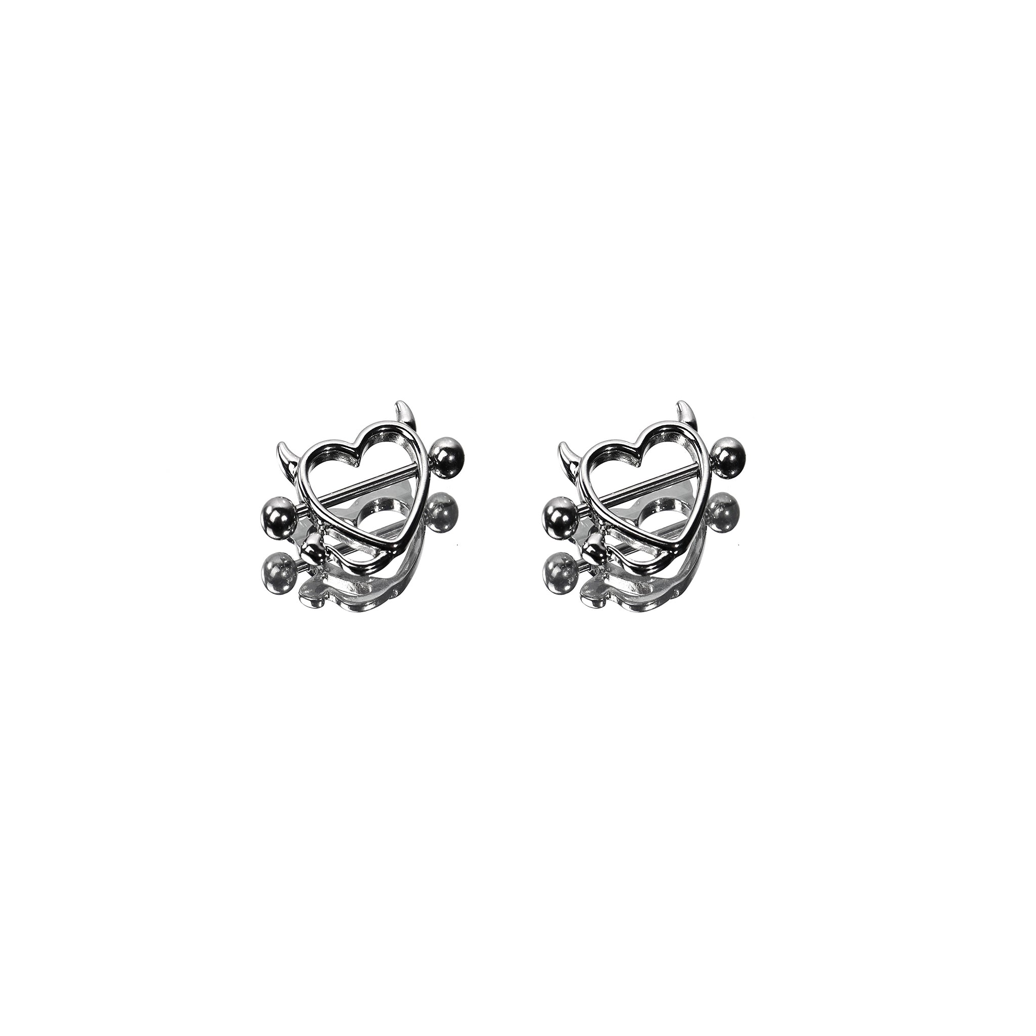 Heart Demon Horn Stainless Steel Nipple Rings - Heart Demon Horn Stainless Steel Nipple Rings - Black / 1.2mm/16G by CRUXJEWELRY