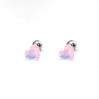 Rainbow Heart Crystal Stainless Steel Ear Studs - Rainbow Heart Crystal Stainless Steel Ear Studs - Pink / 0.8mm/20G by CRUXJEWELRY