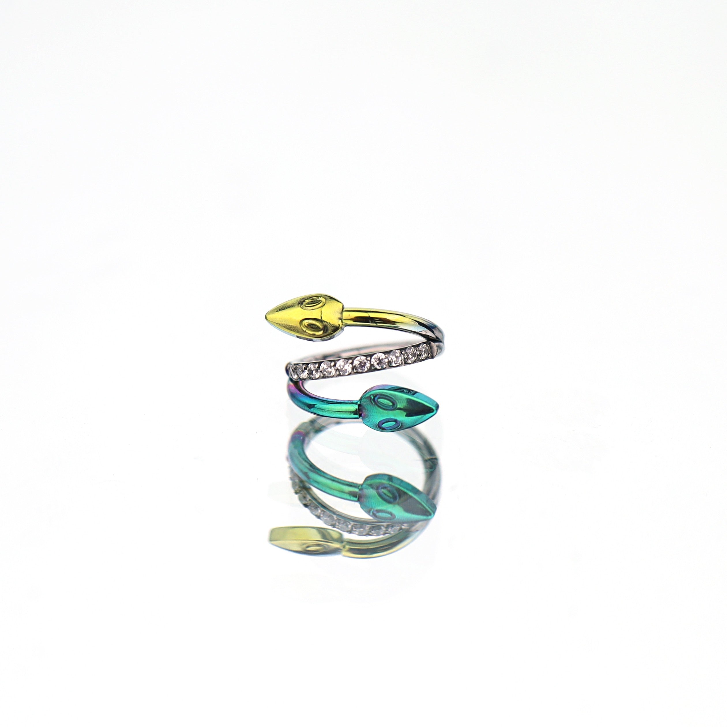 Double Head Snake Titanium Segment Hoop - Double Head Snake Titanium Segment Hoop - yellow-grenn-gradient / 8mm by CRUXJEWELRY