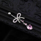Heart-shaped CZ bow tie Dangle Belly Ring - Heart-shaped CZ bow tie Dangle Belly Ring - radiant-white by CRUXJEWELRY