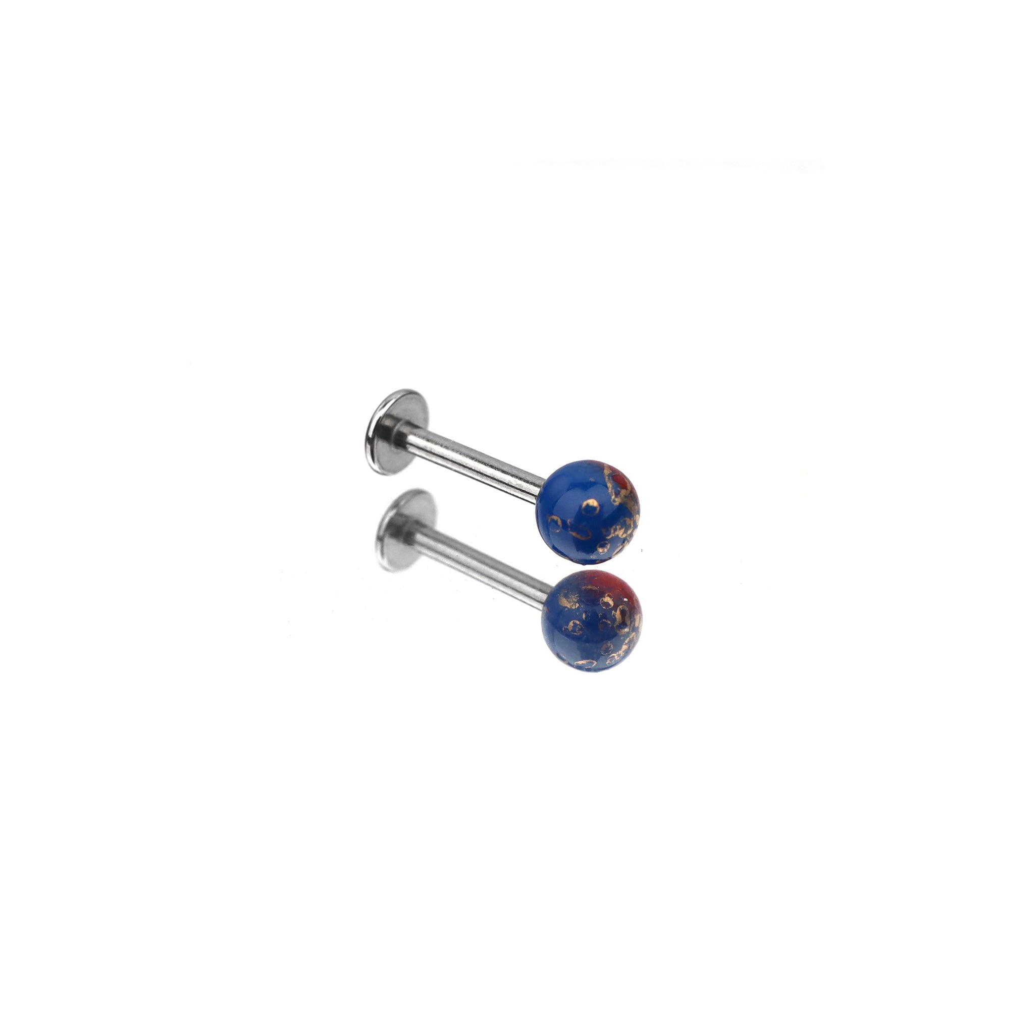 Acrylic Color Block Ball Lip Ring - Acrylic Color Block Ball Lip Ring - Blue-Red Gradient / 6mm by CRUXJEWELRY