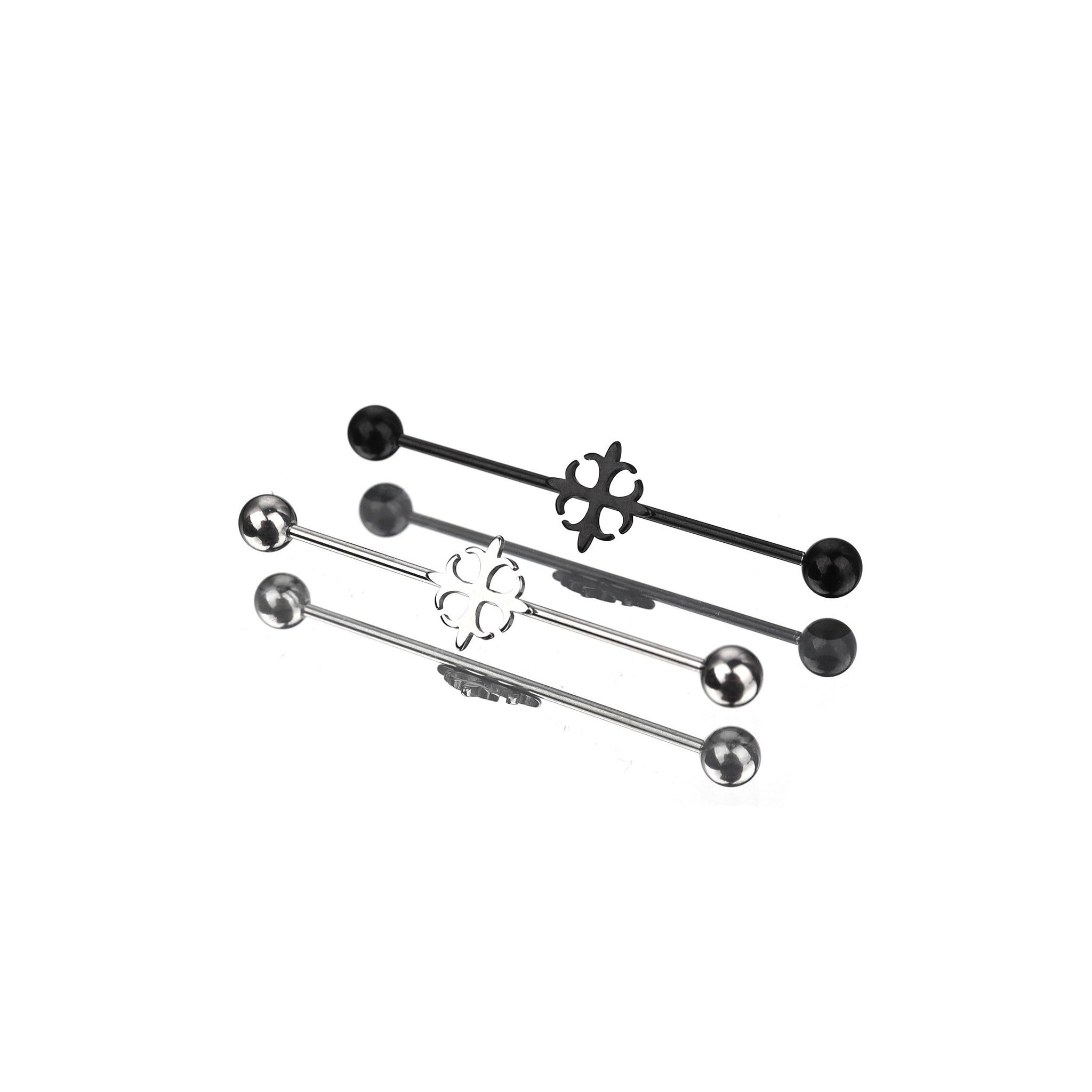 Cutout Black & White Cross Stainless Steel Industrial Barbell - Cutout Black & White Cross Stainless Steel Industrial Barbell - Black by CRUXJEWELRY