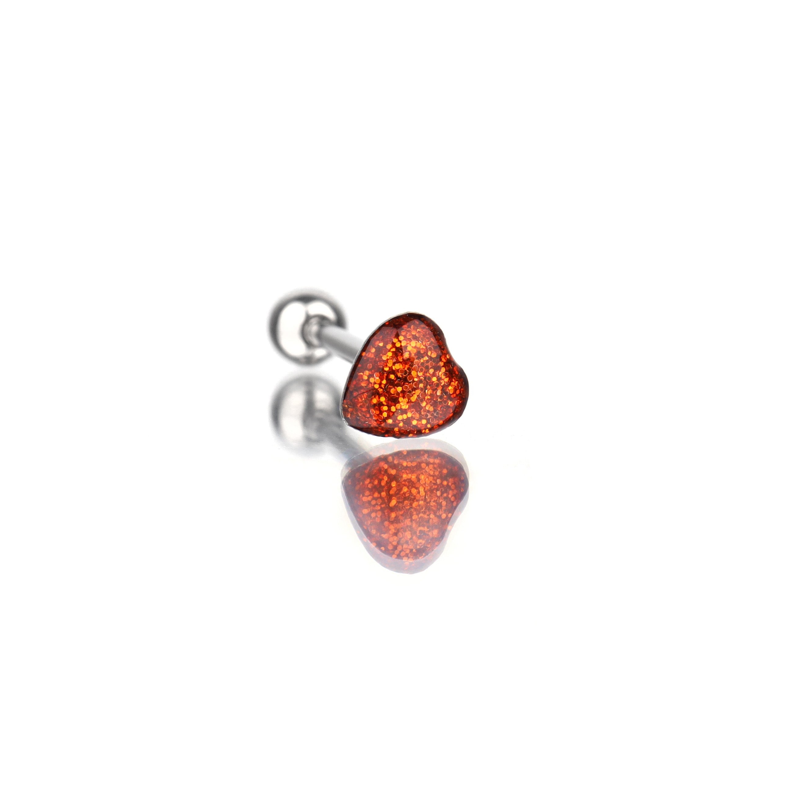 Colorful Glitter Resin Heart Oil Slick tongue stud - Colorful Glitter Resin Heart Oil Slick tongue stud - Orange by CRUXJEWELRY