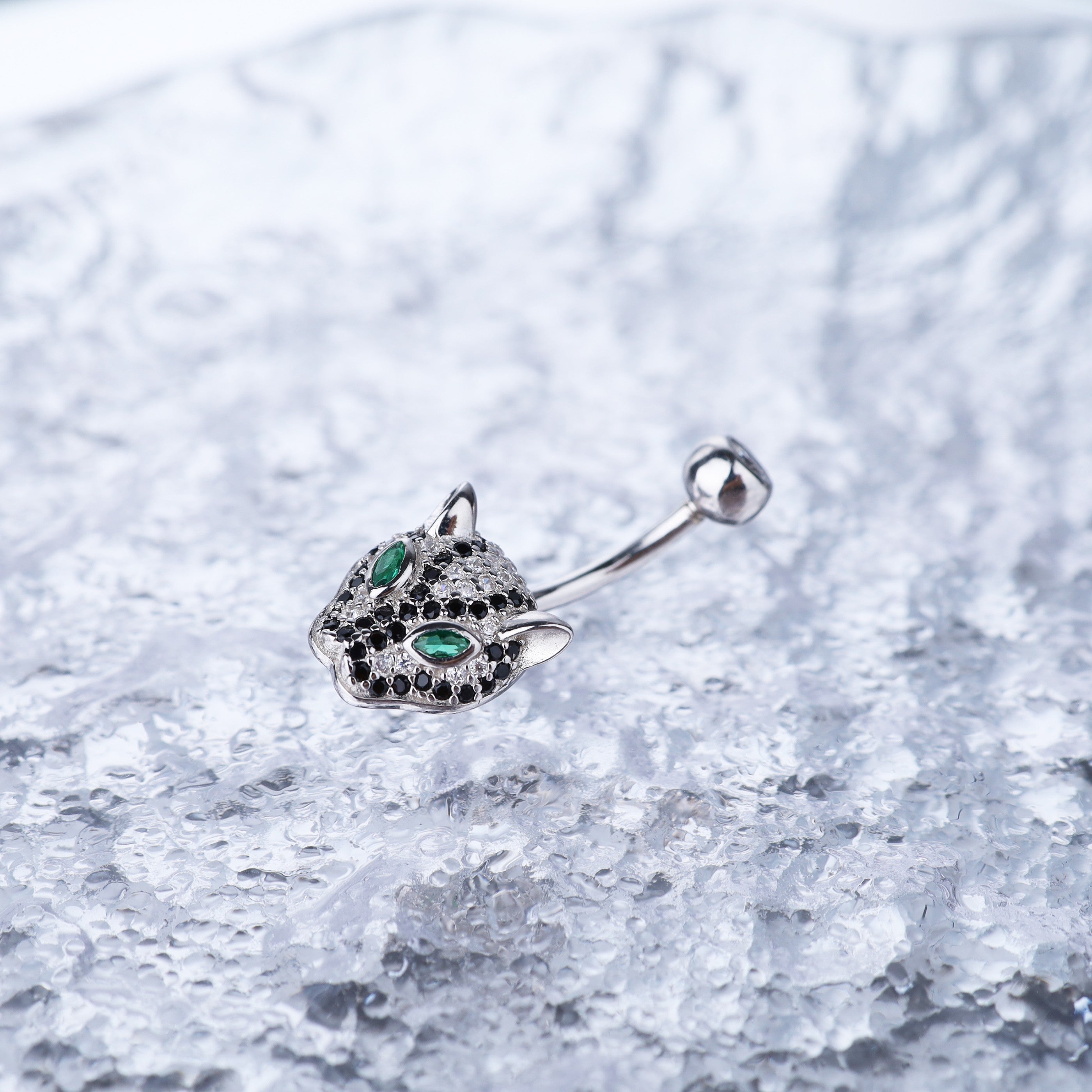 Leopard Head CZ S925 Sterling Silver Belly Ring - Leopard Head CZ S925 Sterling Silver Belly Ring - 6 mm by CRUXJEWELRY