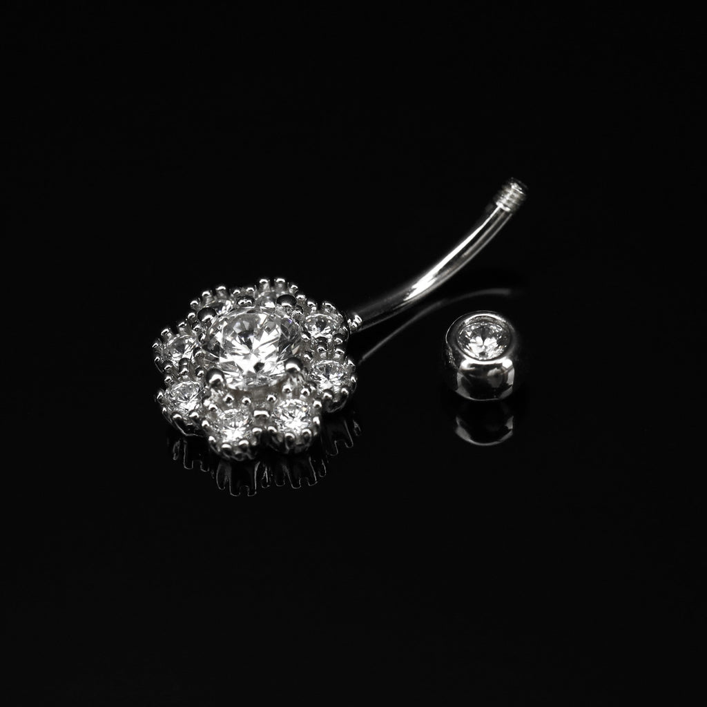 Lotus Gemstone S925 Sterling Silver Belly Ring - Lotus Gemstone S925 Sterling Silver Belly Ring - 6 mm by CRUXJEWELRY