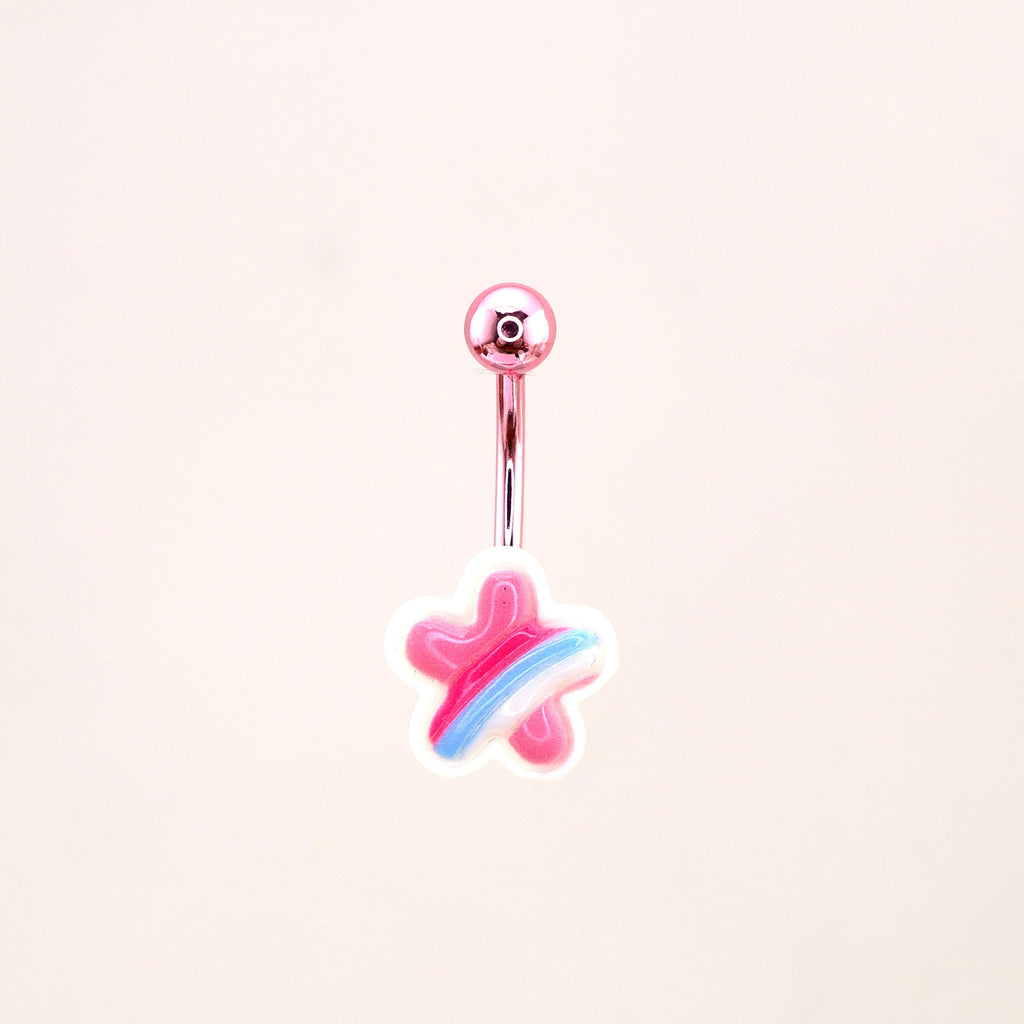 Pink Cherry Blossom Star stainless steel Belly Ring - Pink Cherry Blossom Star stainless steel Belly Ring - Default Title by CRUXJEWELRY