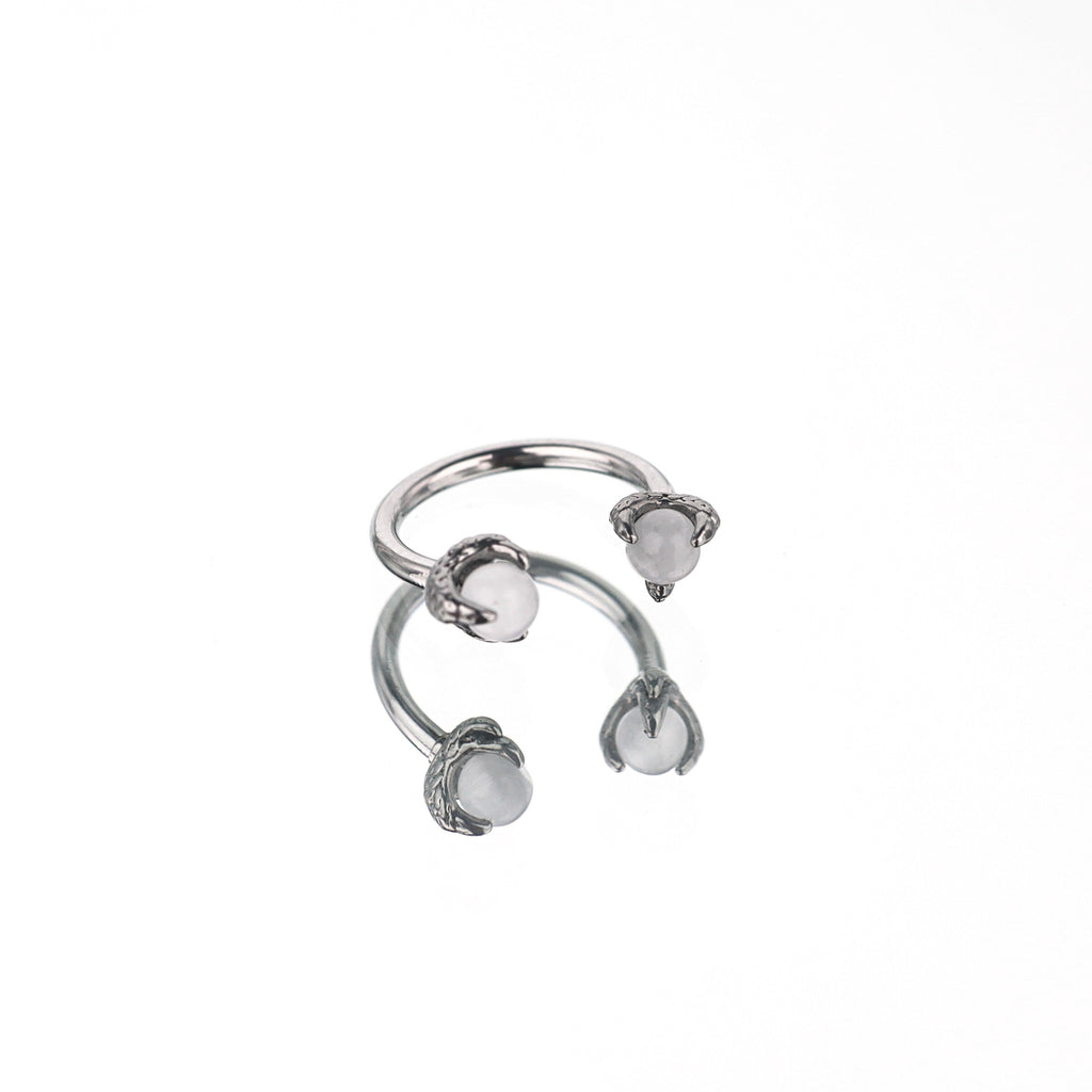 Colorful Dragon Claw CZ Stainless Steel Horseshoe Ring - Colorful Dragon Claw CZ Stainless Steel Horseshoe Ring - White / 8mm by CRUXJEWELRY