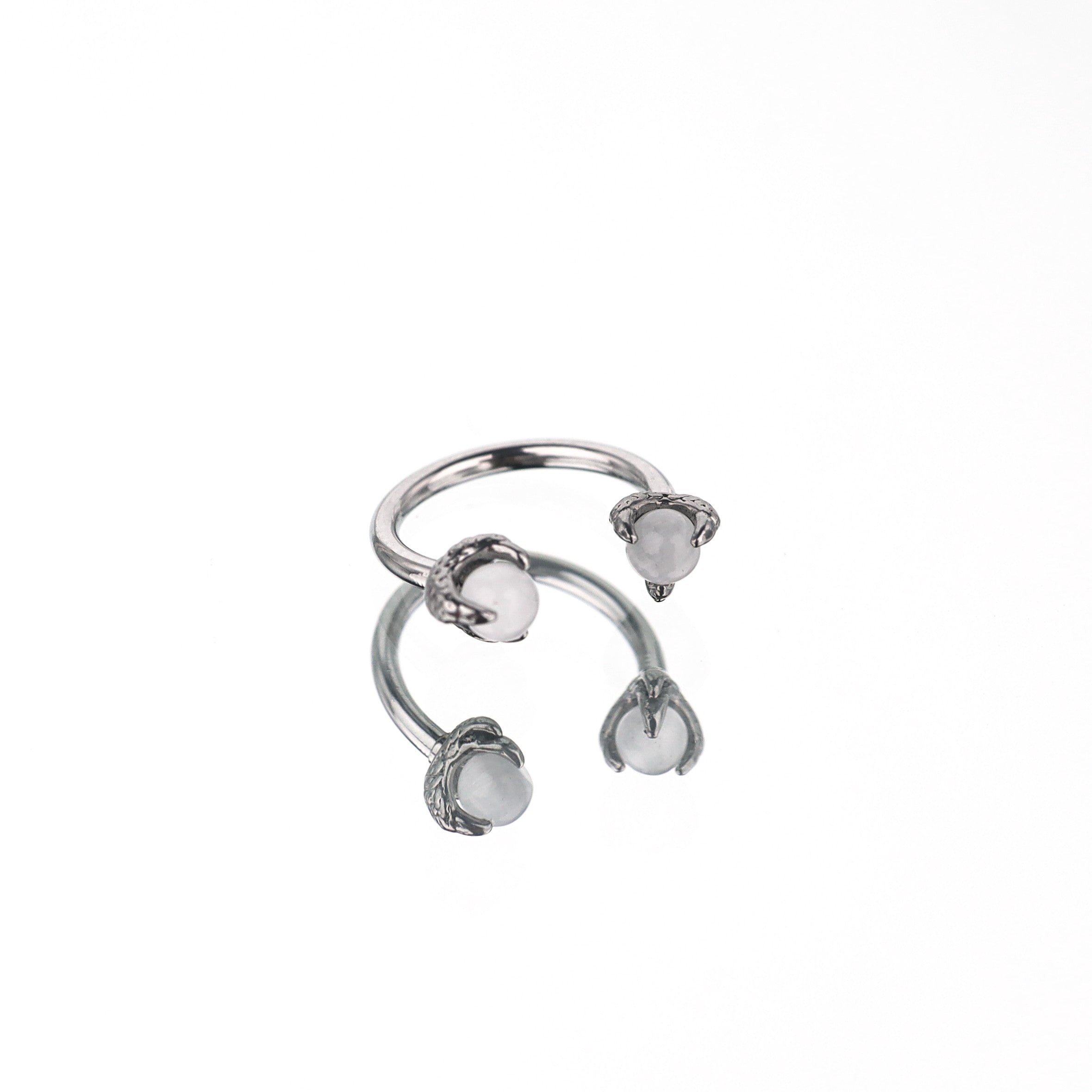 Colorful Dragon Claw CZ Stainless Steel Horseshoe Ring - Colorful Dragon Claw CZ Stainless Steel Horseshoe Ring - White / 8mm by CRUXJEWELRY