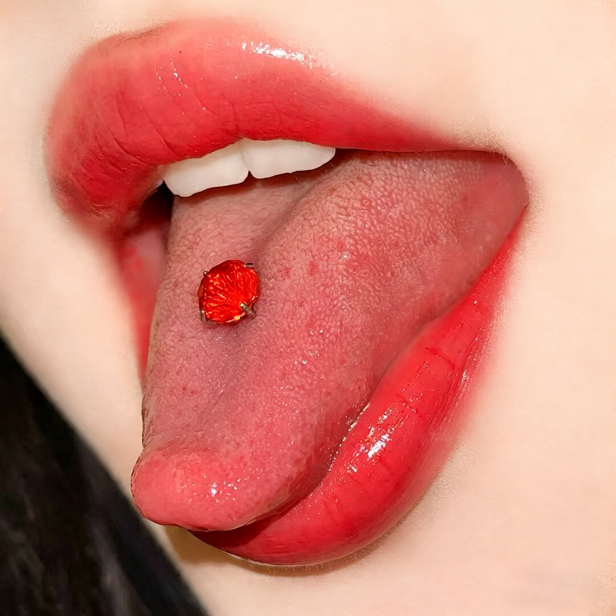 Dazzling Firework Cut 6mm CZ Tongue Ring - Drink-Safe Titanium Barbell