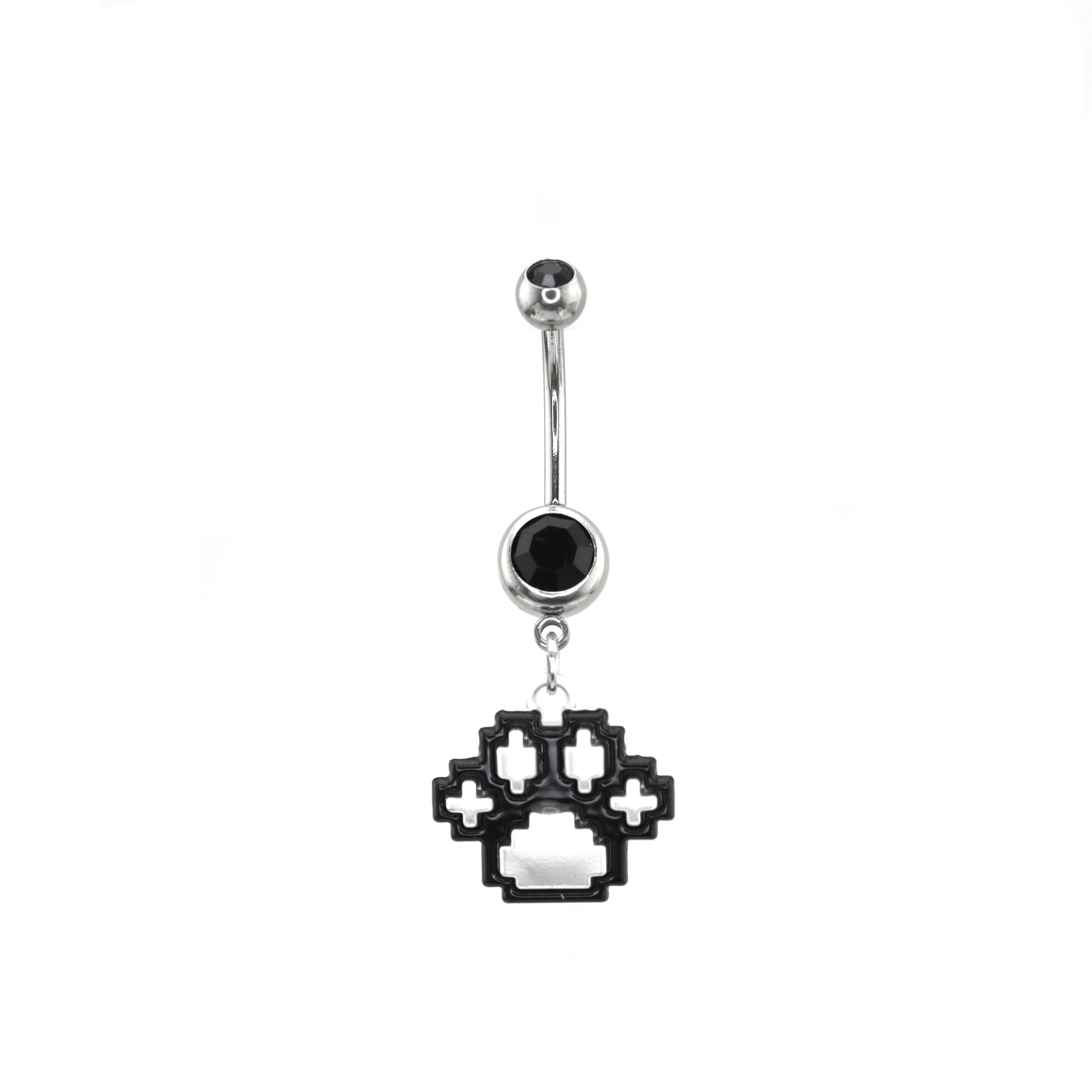 Paws & Purrs - Pixel Art Cat Paw Pendant Belly Ring - Paws & Purrs - Pixel Art Cat Paw Pendant Belly Ring - Default Title by CRUXJEWELRY