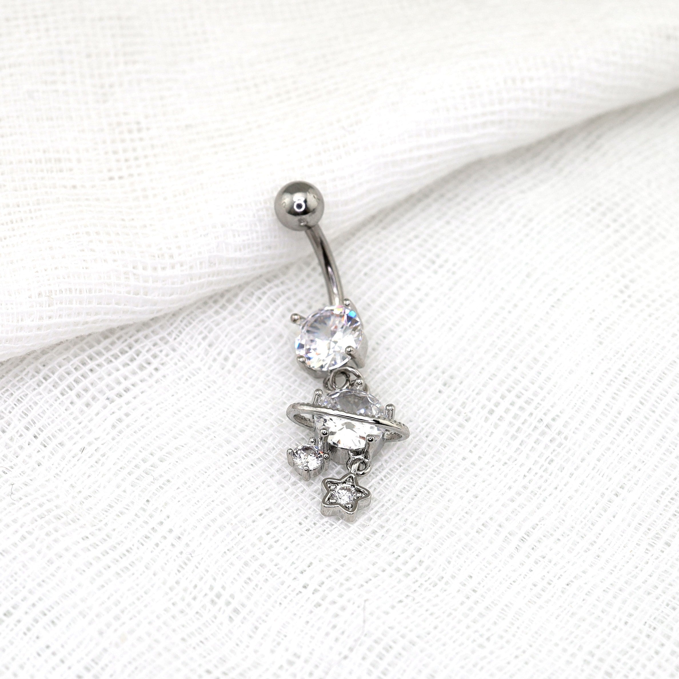 Saturn CZ Pendant Belly Ring - Saturn CZ Pendant Belly Ring - Default Title by CRUXJEWELRY