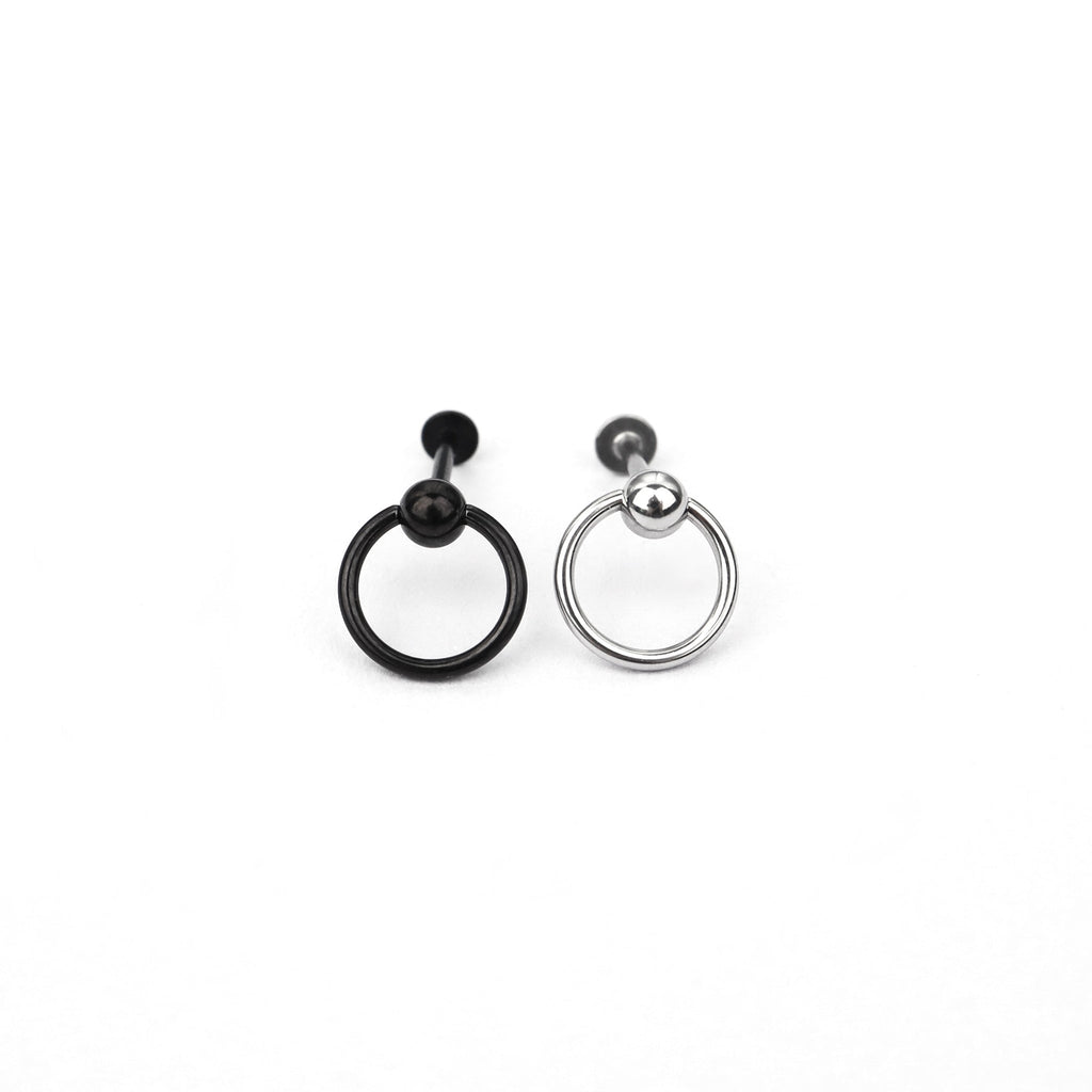Black & White Ring Externally Threaded Stainless Steel Lip Ring - Black & White Ring Externally Threaded Stainless Steel Lip Ring - Sliver / 6mm by CRUXJEWELRY