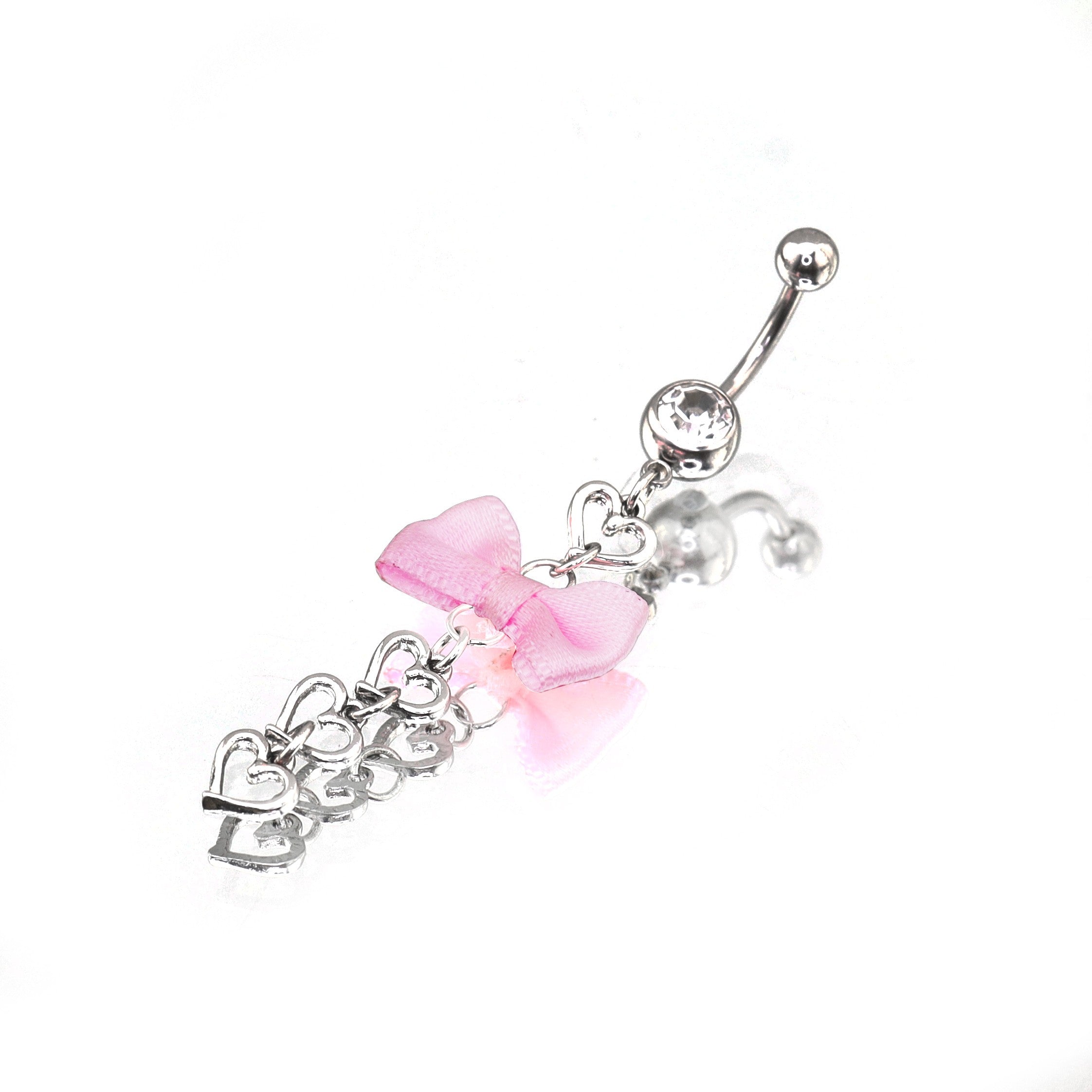 Pink Fabric bow tie Dangle Belly Ring - Pink Fabric bow tie Dangle Belly Ring - Default Title by CRUXJEWELRY
