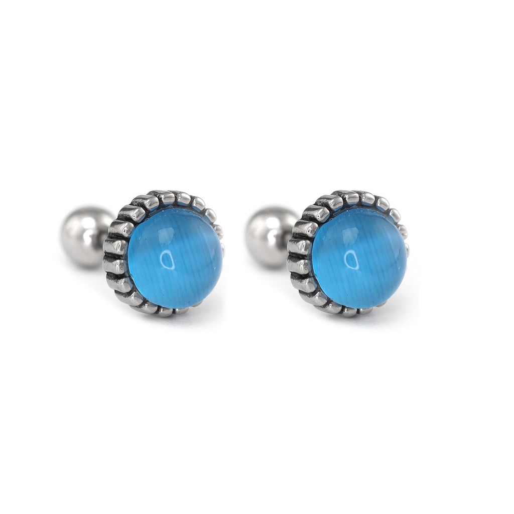 Gray & Blue CZ Externally Threaded Stainless Steel Ear Studs - Gray & Blue CZ Externally Threaded Stainless Steel Ear Studs - Pair of Blue by CRUXJEWELRY