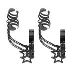Black & White Chain Pentagram Stainless Steel Ear Clips - Black & White Chain Pentagram Stainless Steel Ear Clips - Black / Set by CRUXJEWELRY