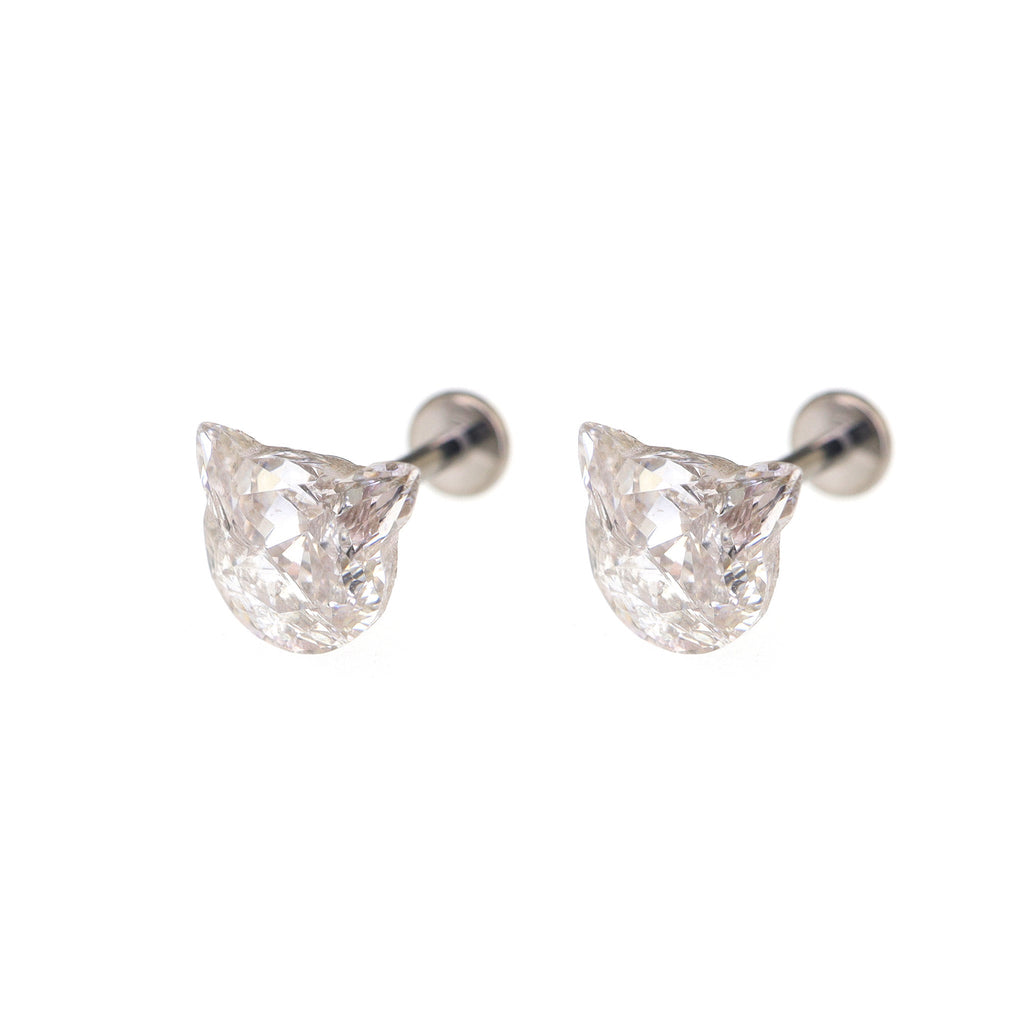 High-Shine CZ Cat Head Internally Threaded Titanium Studs - High-Shine CZ Cat Head Internally Threaded Titanium Studs - Set / White / 6mm by CRUXJEWELRY