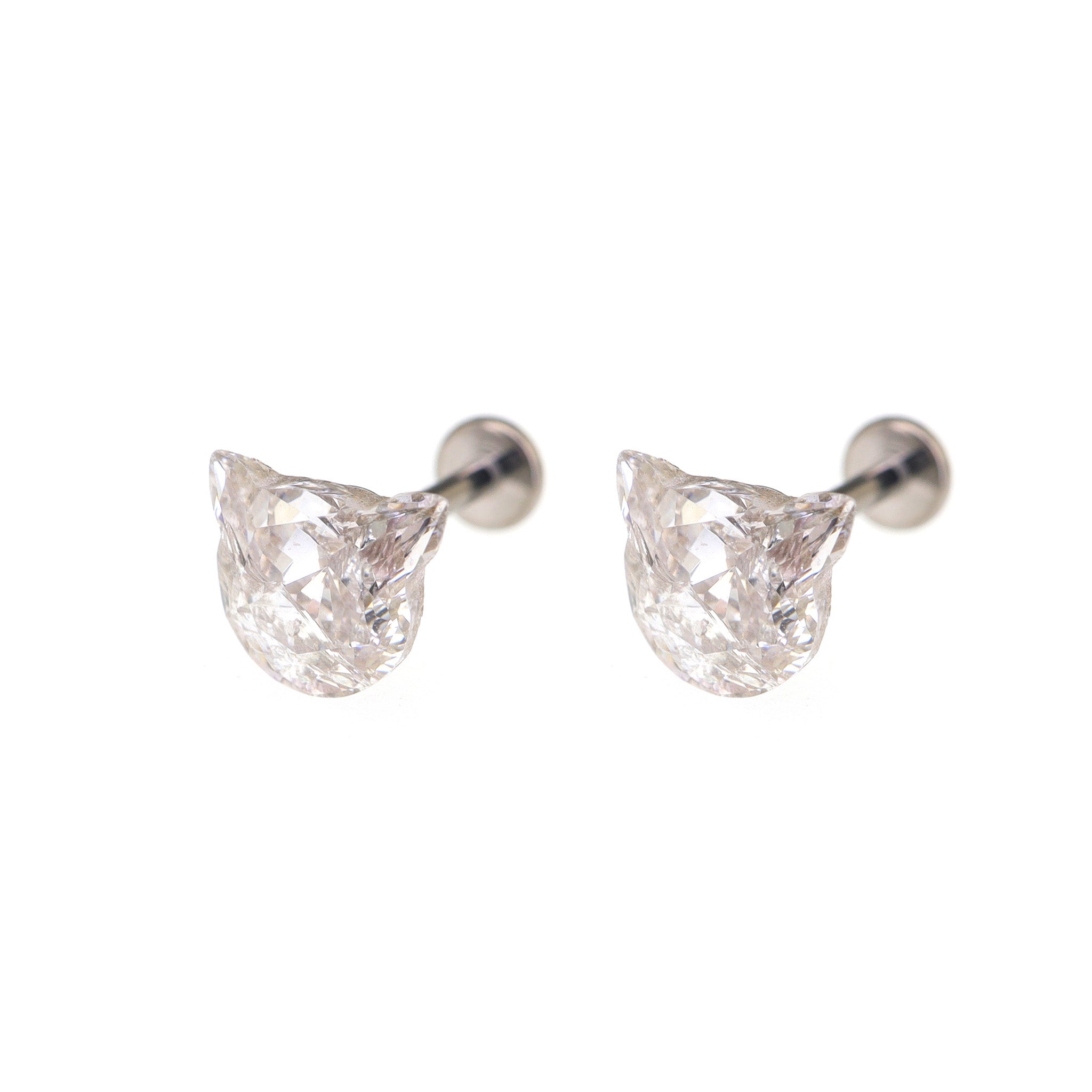High-Shine CZ Cat Head Internally Threaded Titanium Studs - High-Shine CZ Cat Head Internally Threaded Titanium Studs - Set / White / 6mm by CRUXJEWELRY