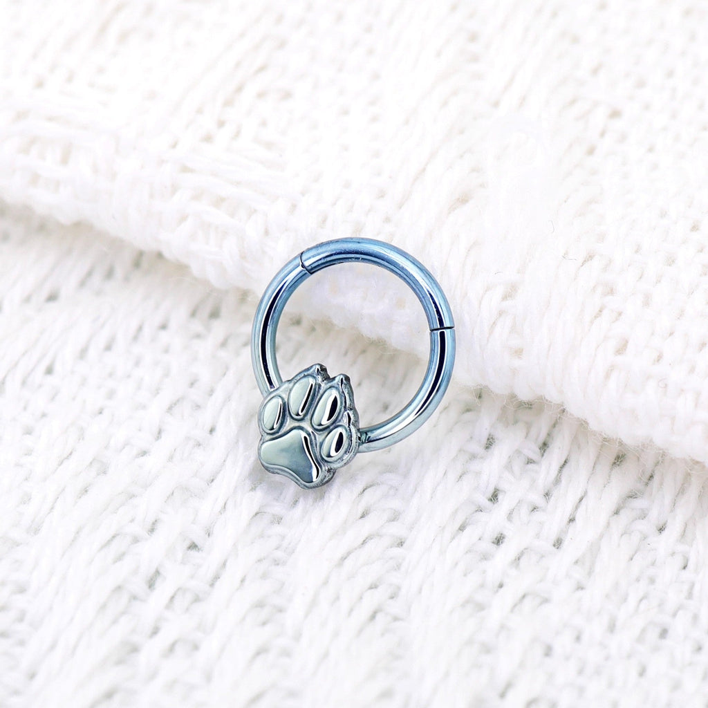 Cute Cat Paw Titanium Segment Hoop - Cute Cat Paw Titanium Segment Hoop - Blue by CRUXJEWELRY