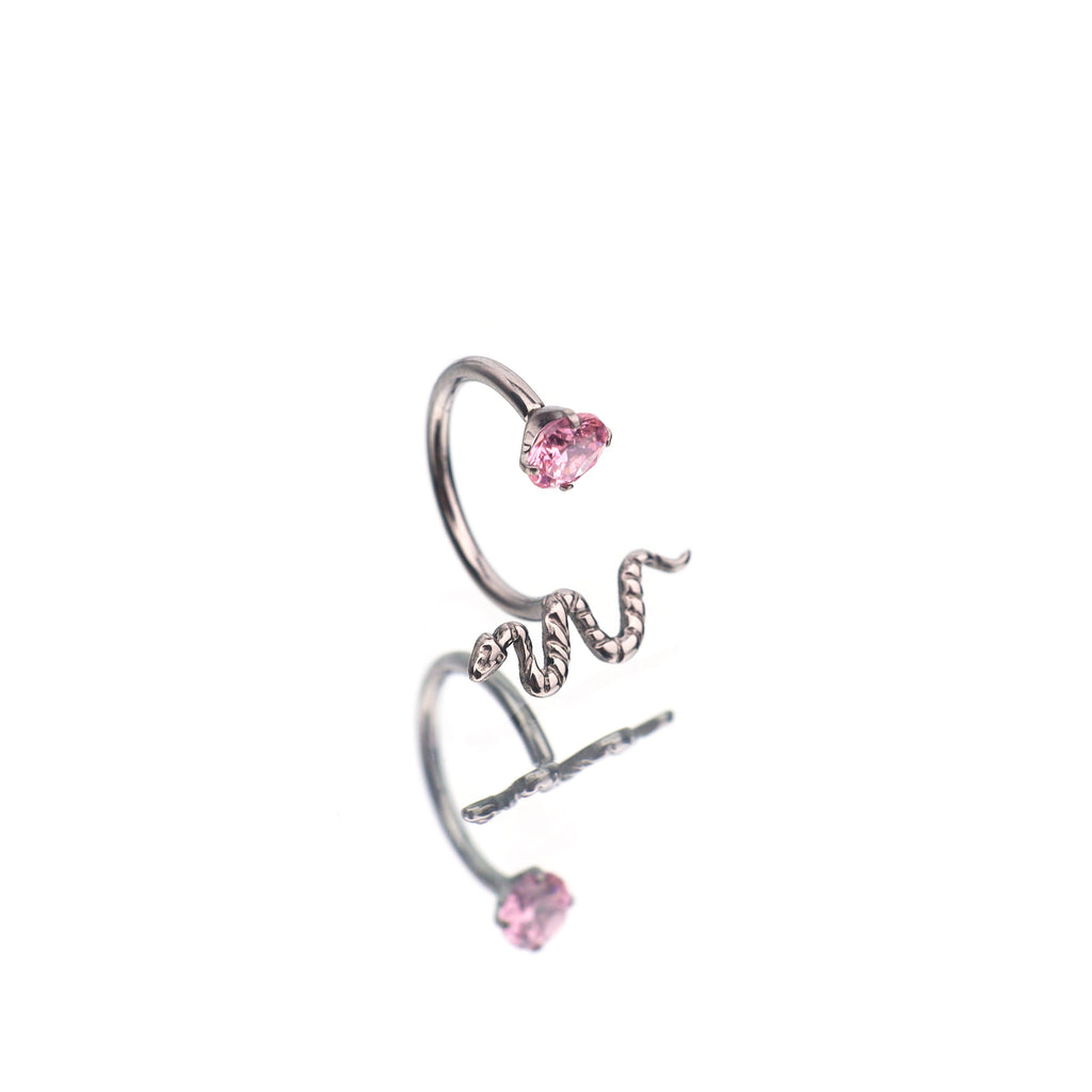 Colorful Serpent CZ Titanium Horseshoe Ring - Colorful Serpent CZ Titanium Horseshoe Ring - Pink / 8mm by CRUXJEWELRY