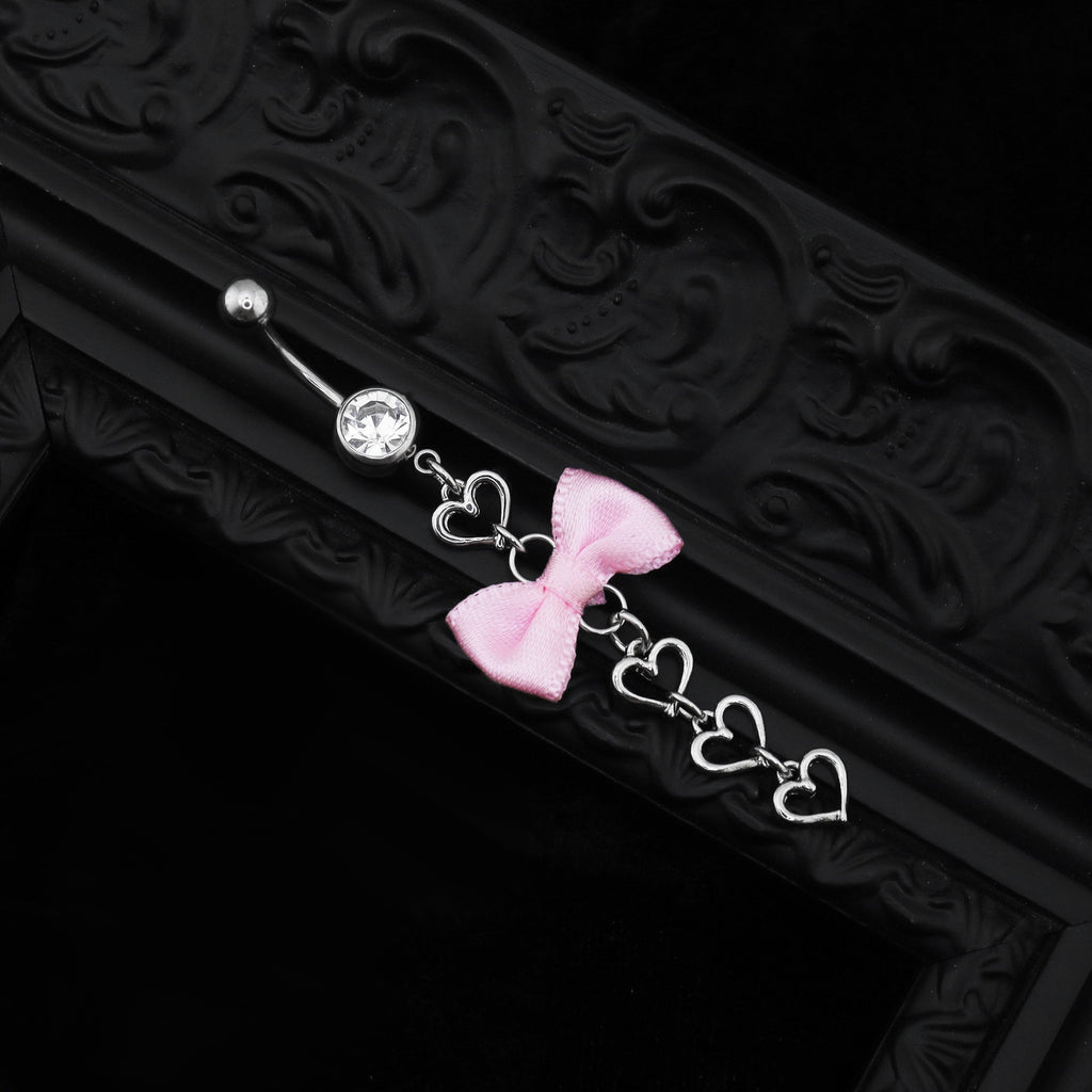 Pink Fabric bow tie Dangle Belly Ring - Pink Fabric bow tie Dangle Belly Ring - Default Title by CRUXJEWELRY