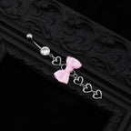 Pink Fabric bow tie Dangle Belly Ring - Pink Fabric bow tie Dangle Belly Ring - Default Title by CRUXJEWELRY