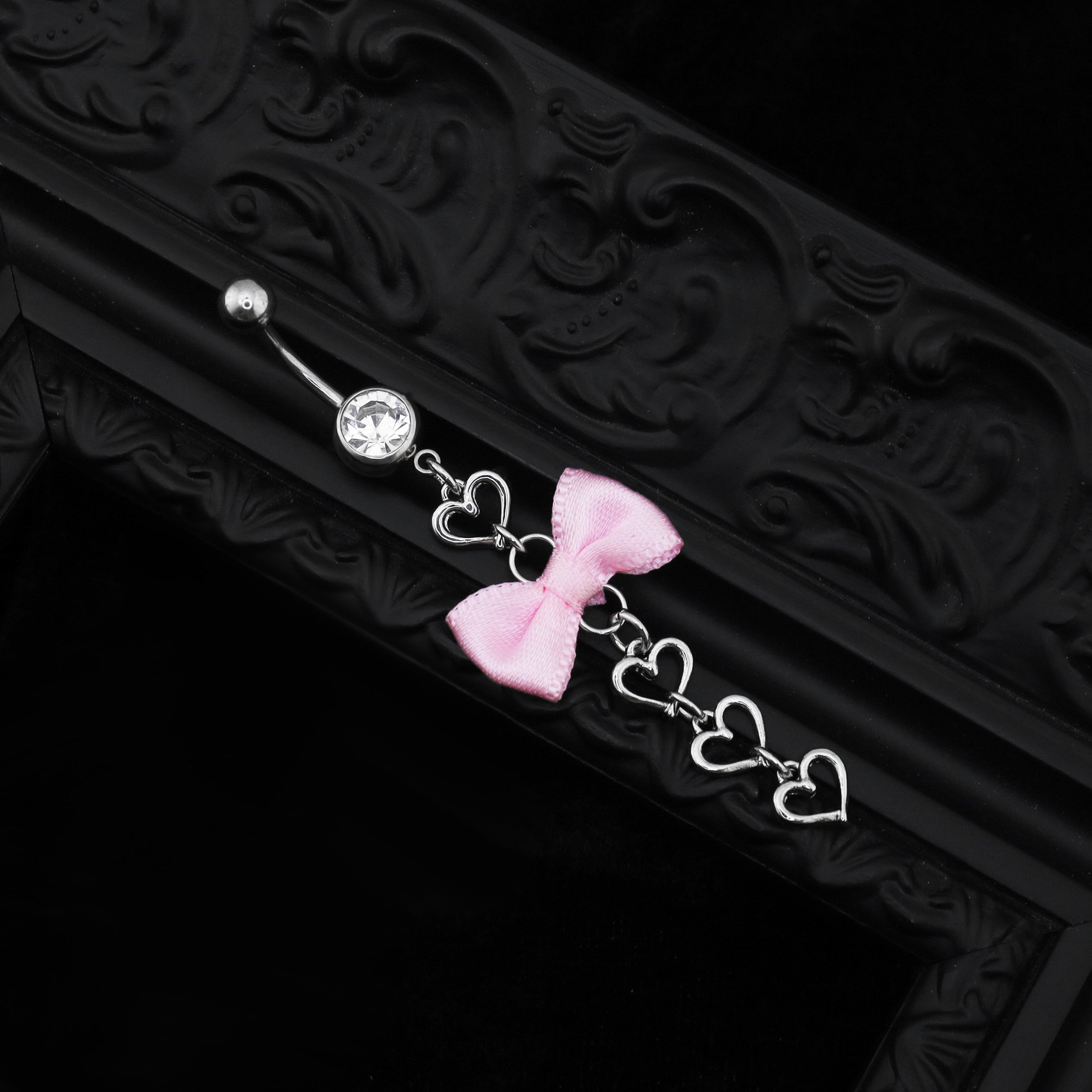 Pink Fabric bow tie Dangle Belly Ring - Pink Fabric bow tie Dangle Belly Ring - Default Title by CRUXJEWELRY