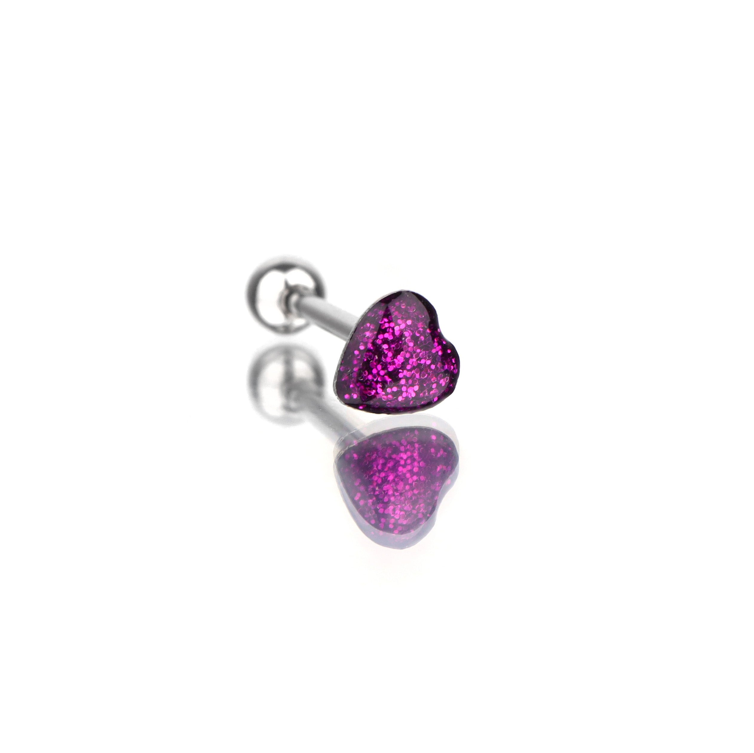 Colorful Glitter Resin Heart Oil Slick tongue stud - Colorful Glitter Resin Heart Oil Slick tongue stud - Deep Purple by CRUXJEWELRY