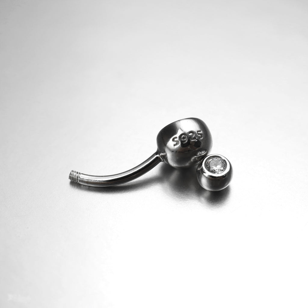Double Gem CZ S925 Sterling Silver Belly Ring - Double Gem CZ S925 Sterling Silver Belly Ring - 6 mm by CRUXJEWELRY