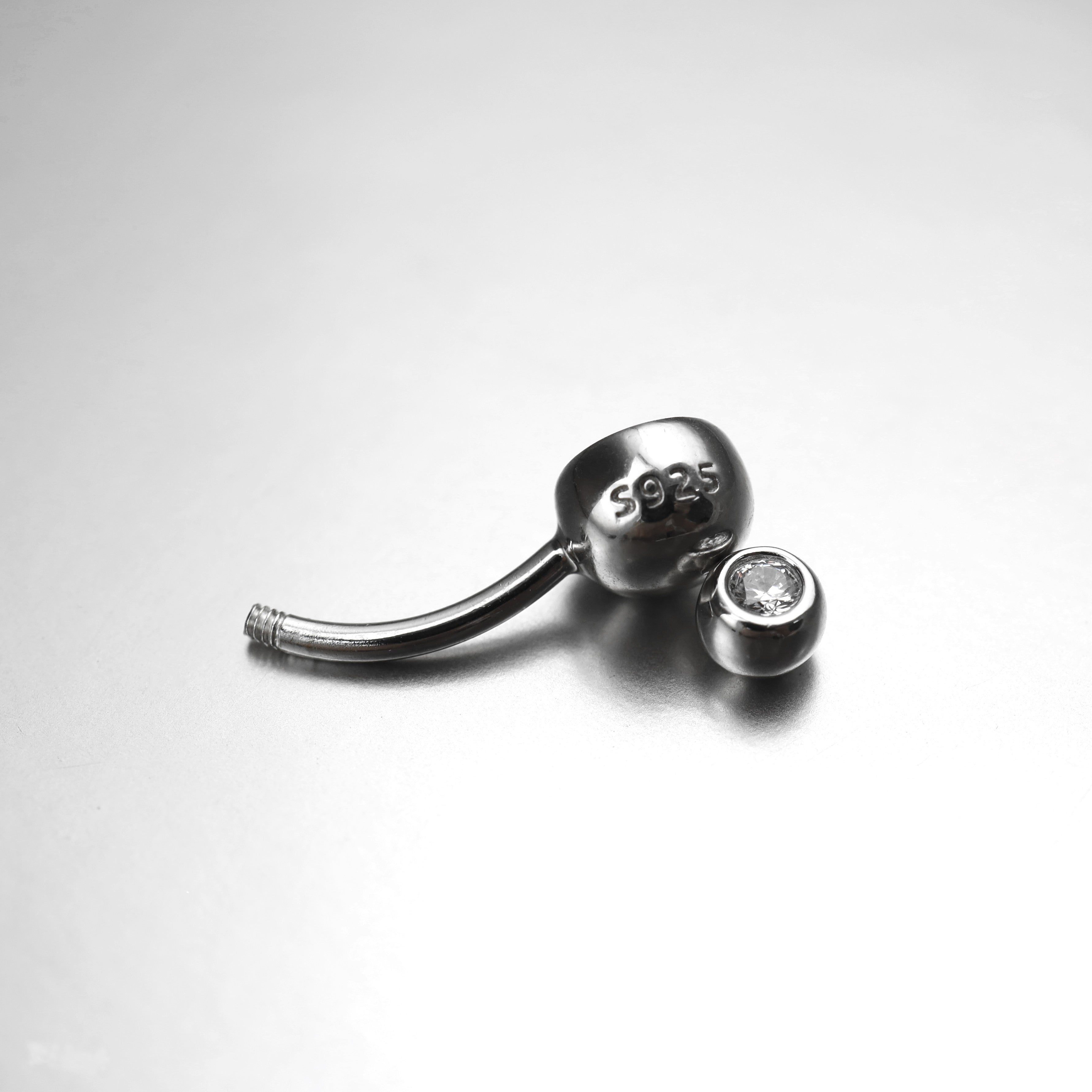 Double Gem CZ S925 Sterling Silver Belly Ring - Double Gem CZ S925 Sterling Silver Belly Ring - 6 mm by CRUXJEWELRY
