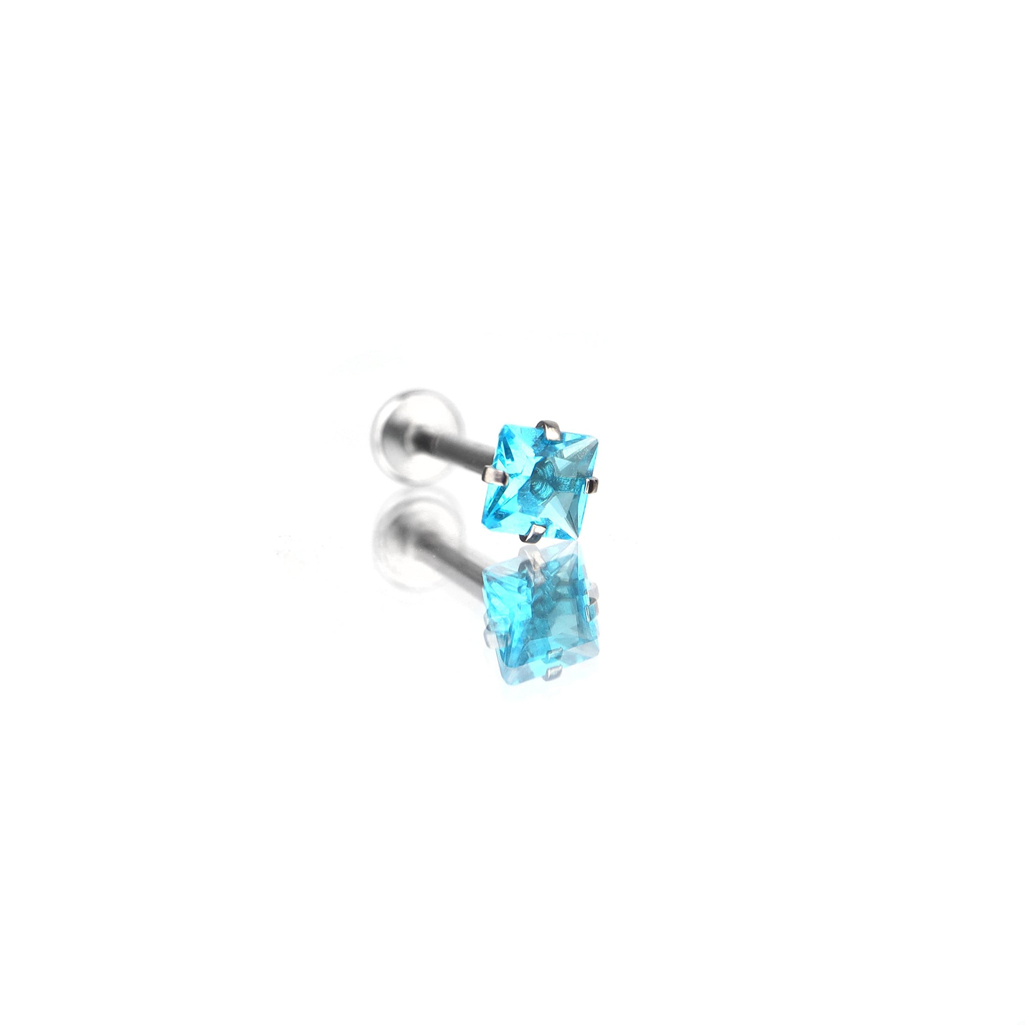 Square CZ Internally Threaded Stainless Steel Flat-Back Ring - Square CZ Internally Threaded Stainless Steel Flat-Back Ring - Blue / 4mm / 6mm by CRUXJEWELRY