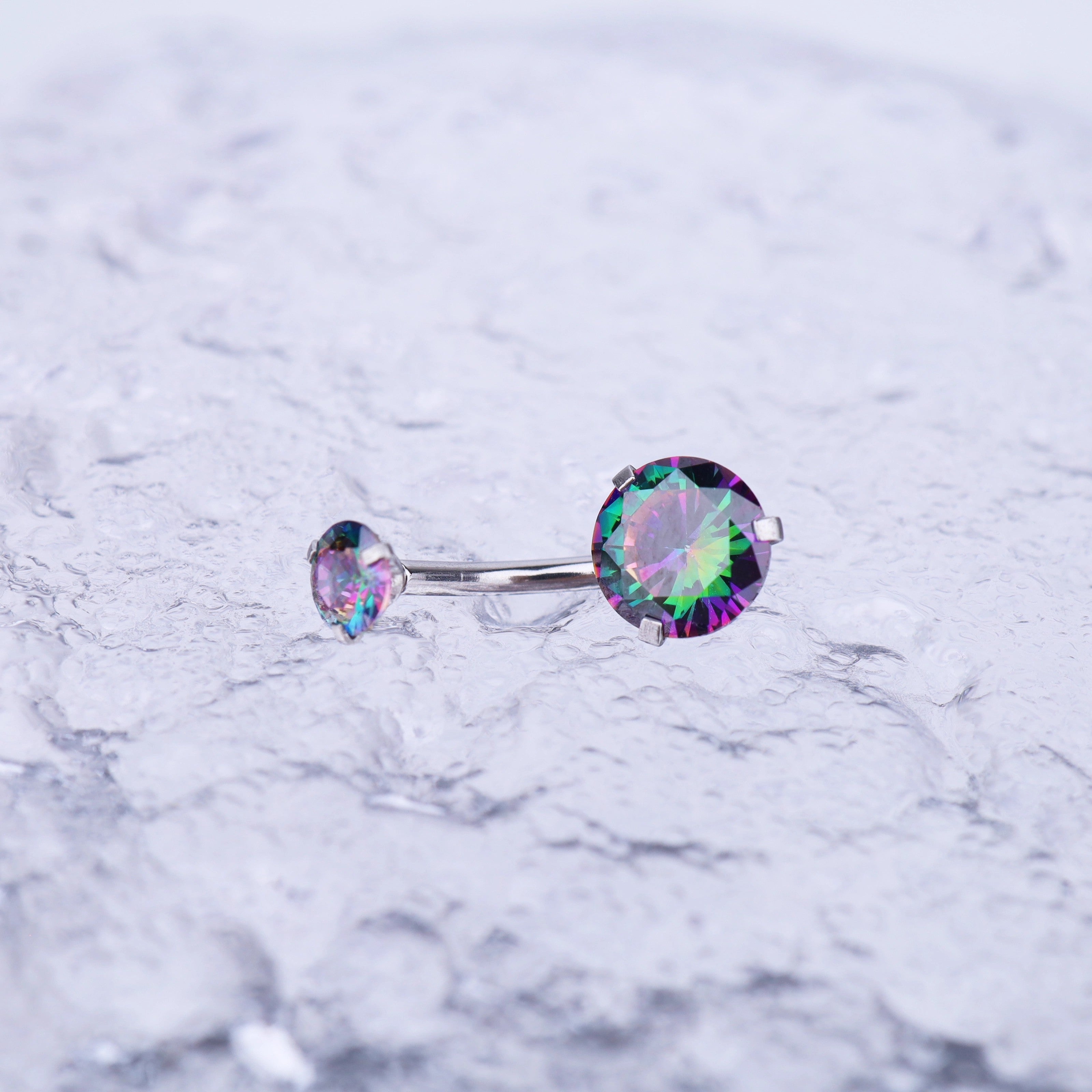 Round CZ Stainless Steel Belly Ring - Round CZ Stainless Steel Belly Ring - Black / 6mm by CRUXJEWELRY