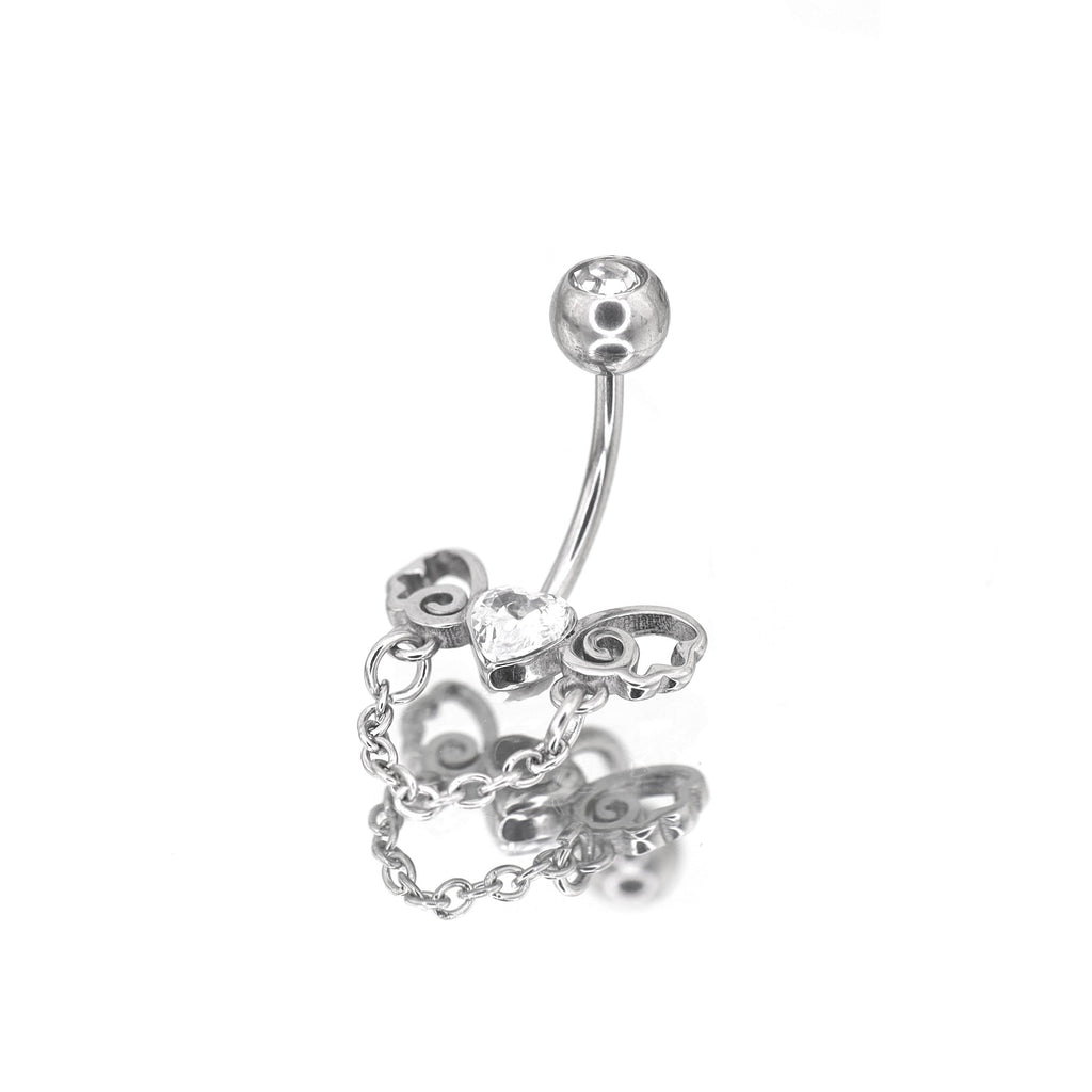 Heart-shaped CZ bow tie Dangle Belly Ring - Heart-shaped CZ bow tie Dangle Belly Ring - Default Title by CRUXJEWELRY