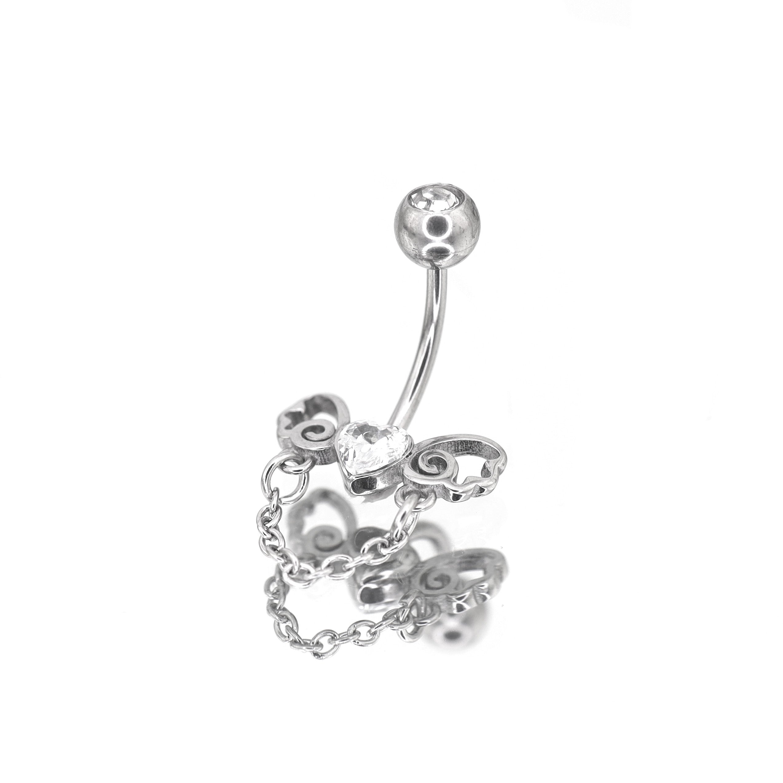 Heart-shaped CZ bow tie Dangle Belly Ring - Heart-shaped CZ bow tie Dangle Belly Ring - Default Title by CRUXJEWELRY