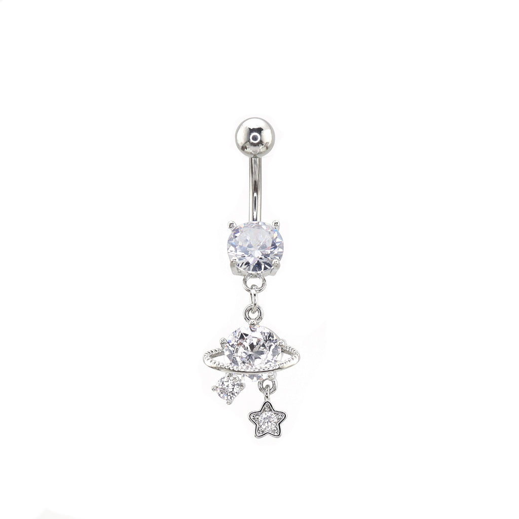 Saturn CZ Pendant Belly Ring - Saturn CZ Pendant Belly Ring - Default Title by CRUXJEWELRY