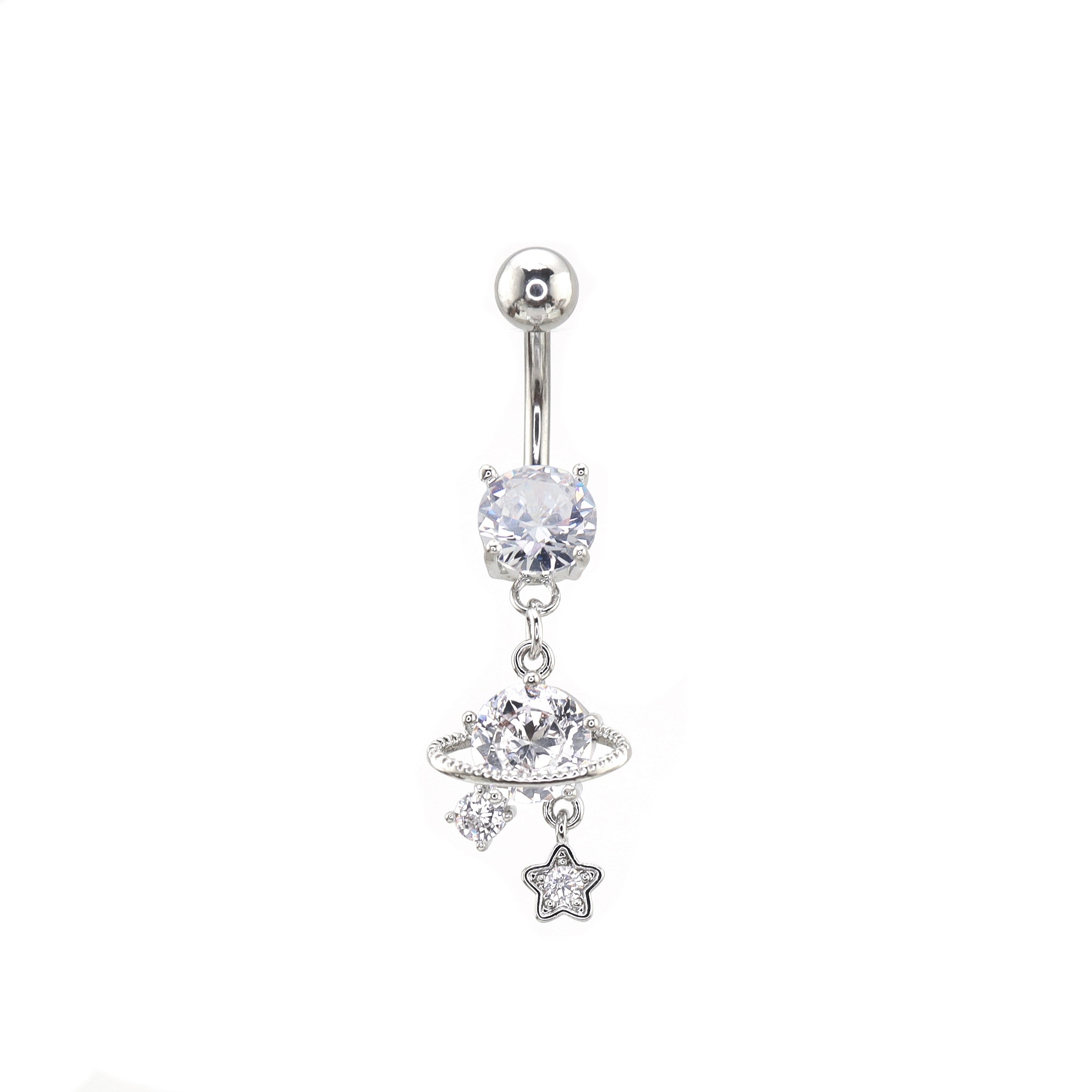 Saturn CZ Pendant Belly Ring - Saturn CZ Pendant Belly Ring - Default Title by CRUXJEWELRY
