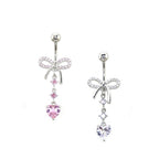 Heart-shaped CZ bow tie Dangle Belly Ring - Heart-shaped CZ bow tie Dangle Belly Ring - radiant-white by CRUXJEWELRY