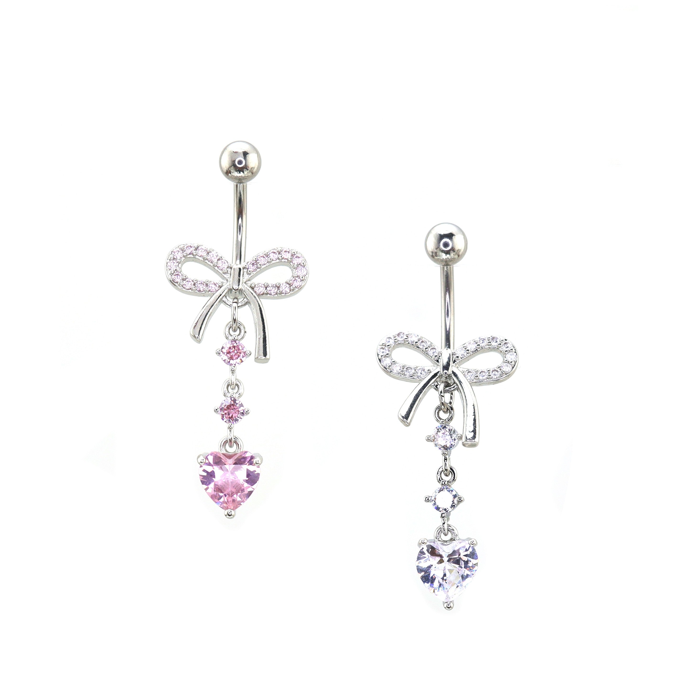 Heart-shaped CZ bow tie Dangle Belly Ring - Heart-shaped CZ bow tie Dangle Belly Ring - radiant-white by CRUXJEWELRY