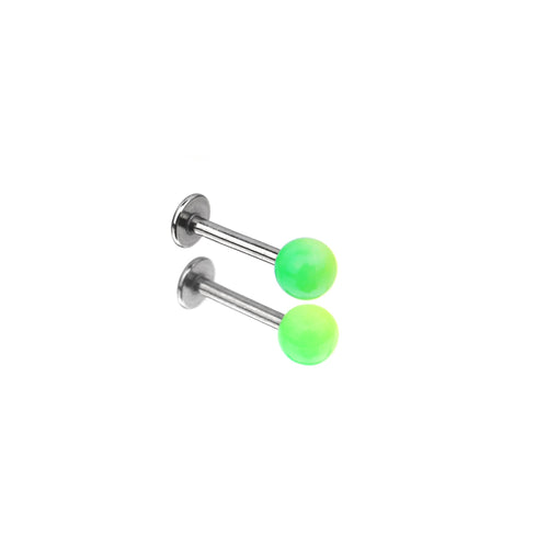 Acrylic Color Block Ball Lip Ring - Green-Yellow Gradient