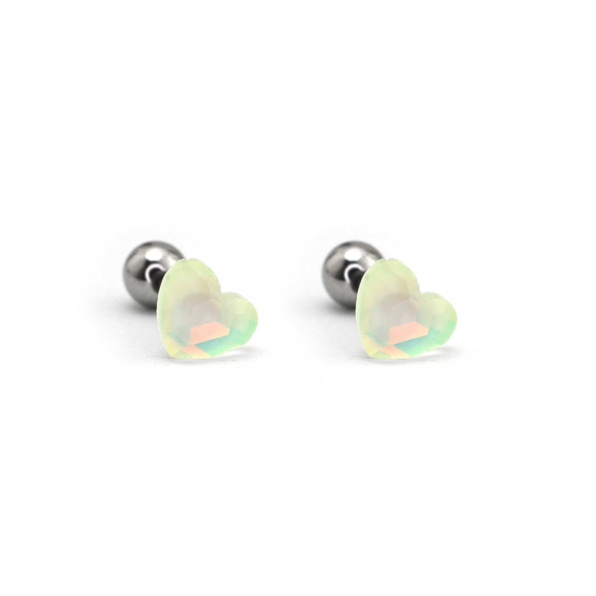 Rainbow Heart Crystal Stainless Steel Ear Studs - Rainbow Heart Crystal Stainless Steel Ear Studs - Yellow / 0.8mm/20G by CRUXJEWELRY