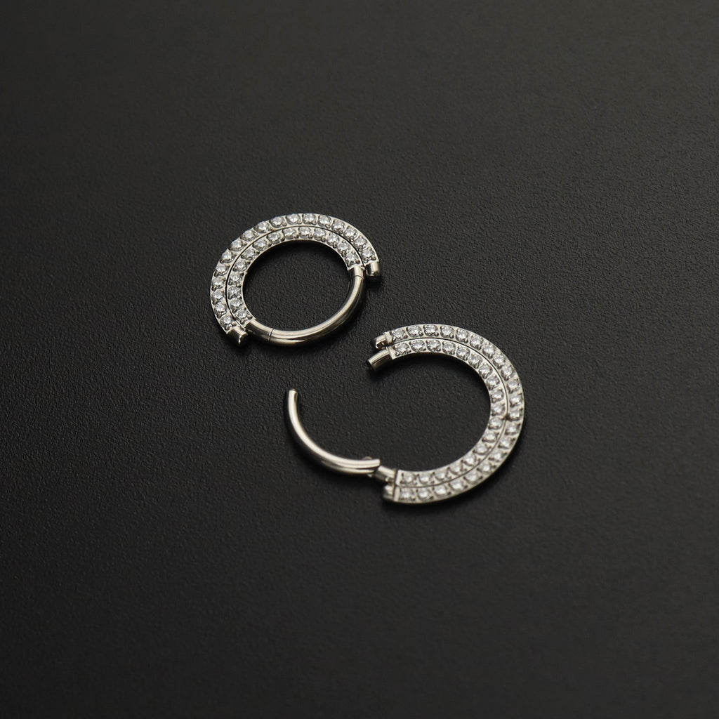 Half Circle Double-Layer CZ Titanium Segment Ring - Half Circle Double-Layer CZ Titanium Segment Ring - 8mm by CRUXJEWELRY