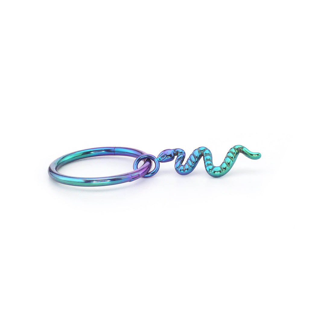 Multicolored Serpent Pendant Titanium Segment Hoop - Multicolored Serpent Pendant Titanium Segment Hoop - Blue-Green Gradient / 6mm by CRUXJEWELRY