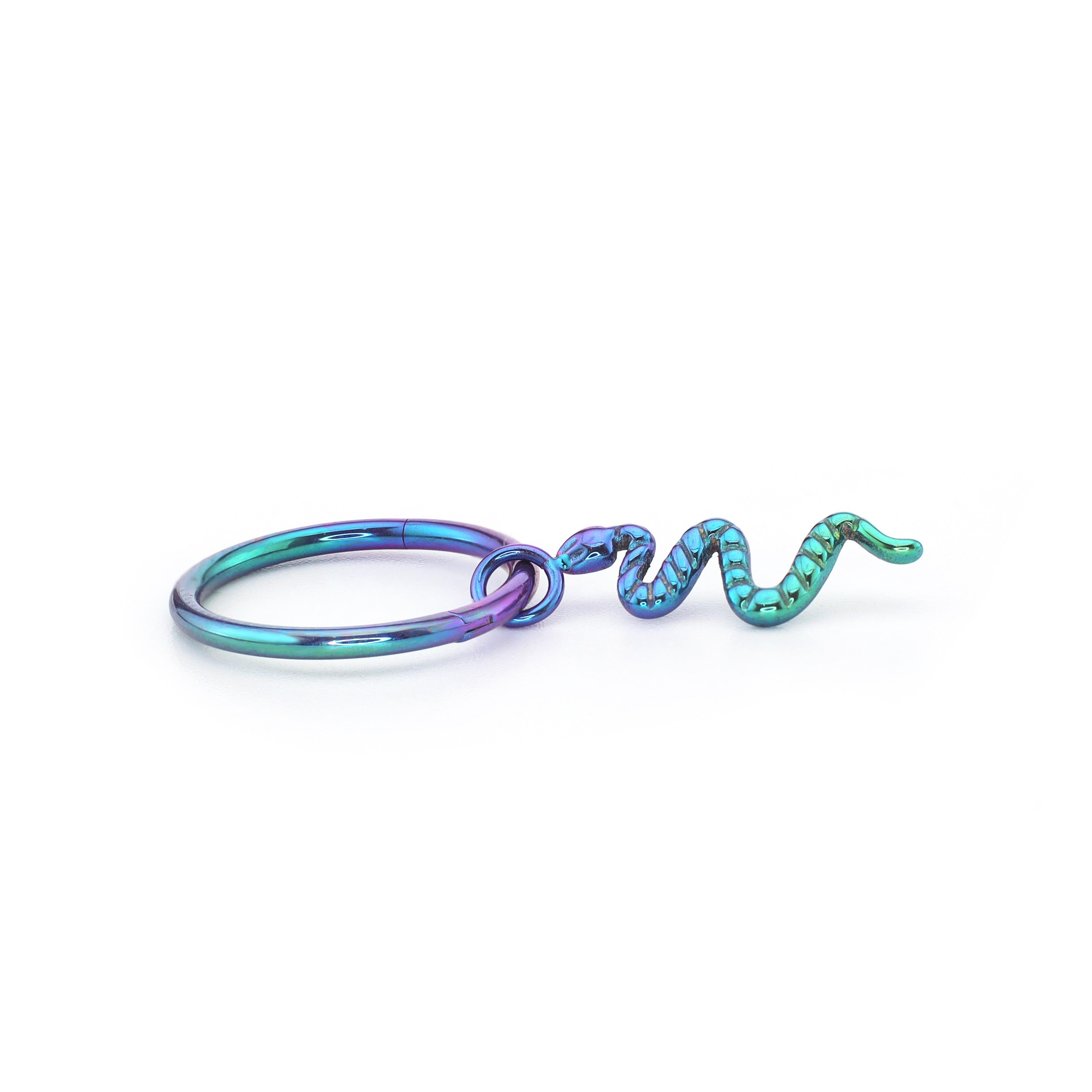 Multicolored Serpent Pendant Titanium Segment Hoop - Multicolored Serpent Pendant Titanium Segment Hoop - Blue-Green Gradient / 6mm by CRUXJEWELRY