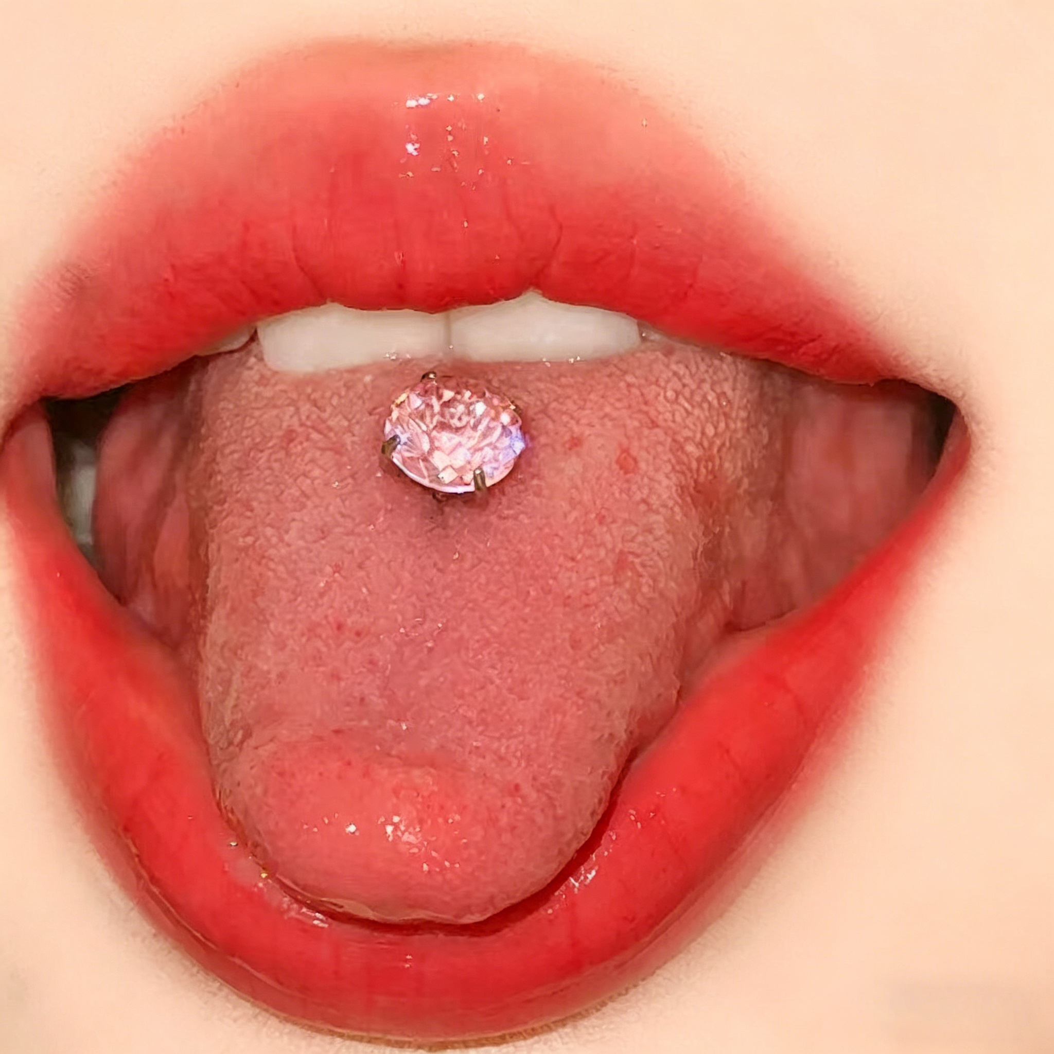 Dazzling Firework Cut 6mm CZ Tongue Ring - Drink-Safe Titanium Barbell