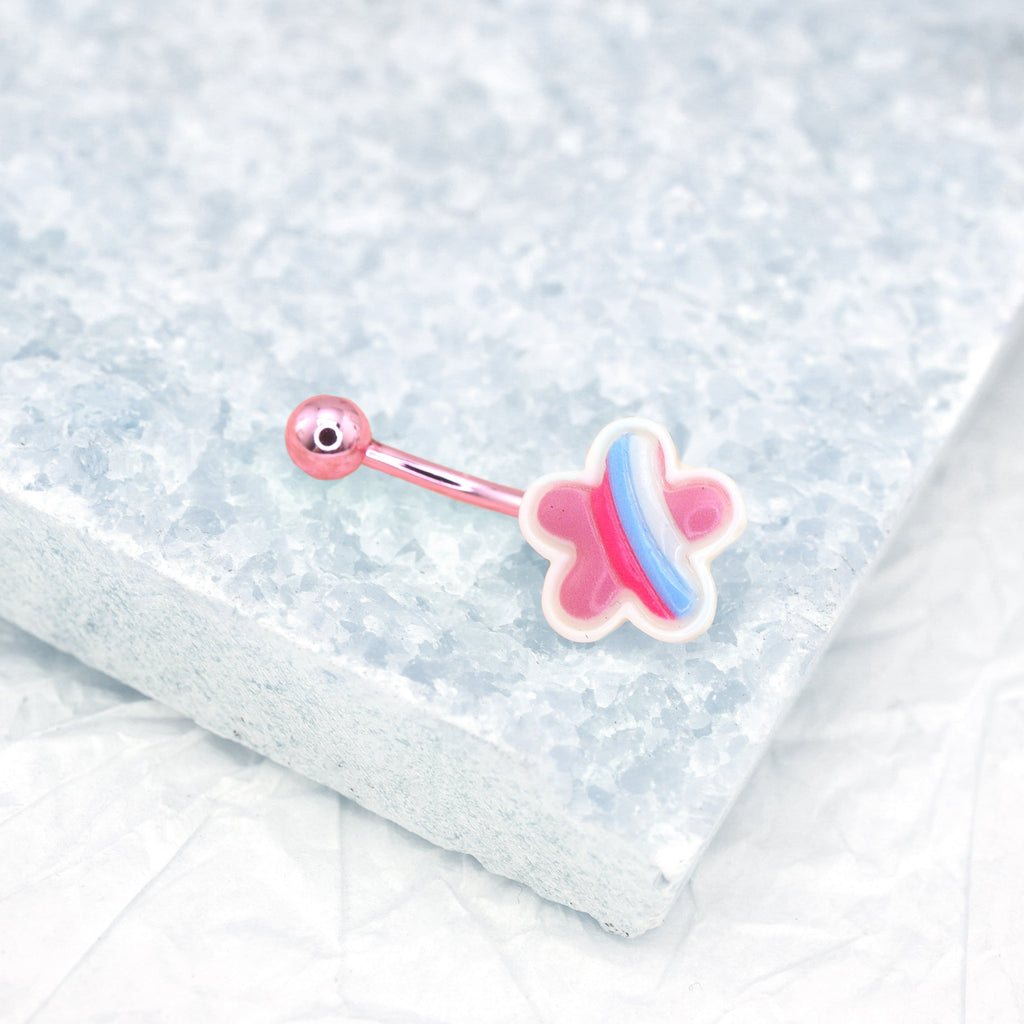 Pink Cherry Blossom Star stainless steel Belly Ring - Pink Cherry Blossom Star stainless steel Belly Ring - Default Title by CRUXJEWELRY