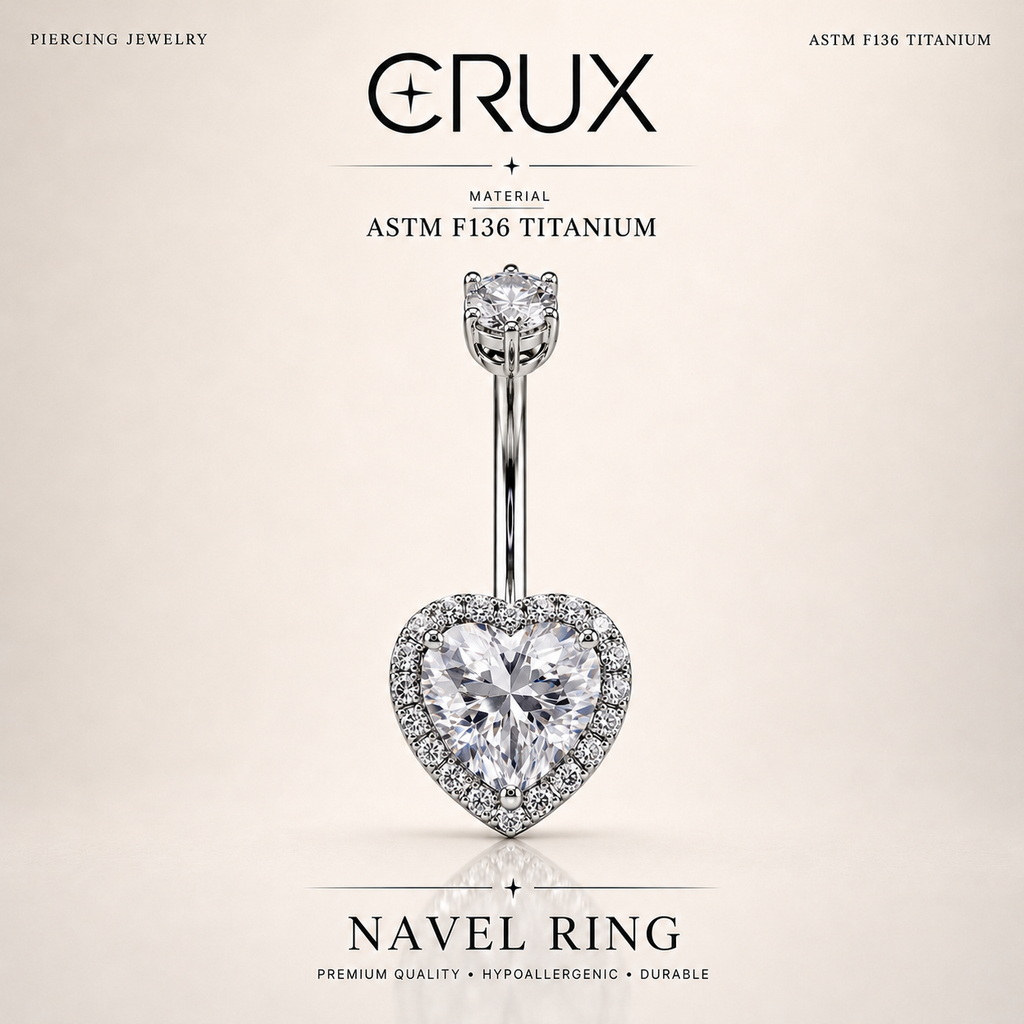 Heart-Shaped CZ F136 Ttitanium Belly Ring