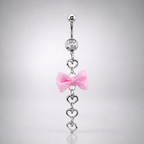 Pink Fabric Bow Tie Dangle Belly Ring